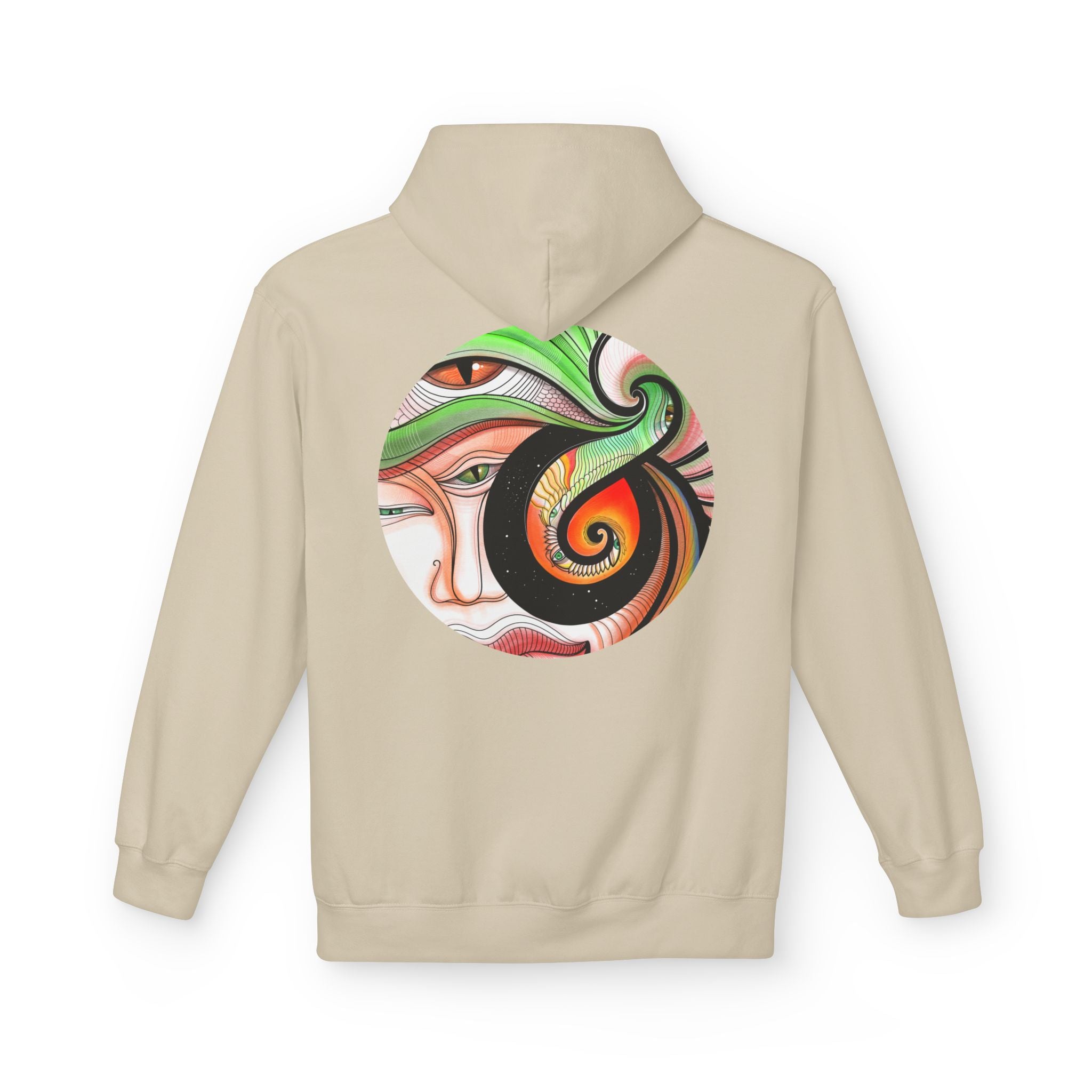 Abstract Swirl Face Hoodie | Artistic Geometric Portrait, White Pullover