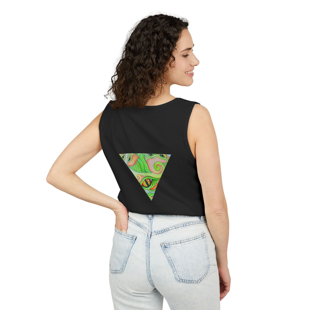 Psychedelic Triangle Tank Top — Green Swirl Eye Graphic #hg772225566