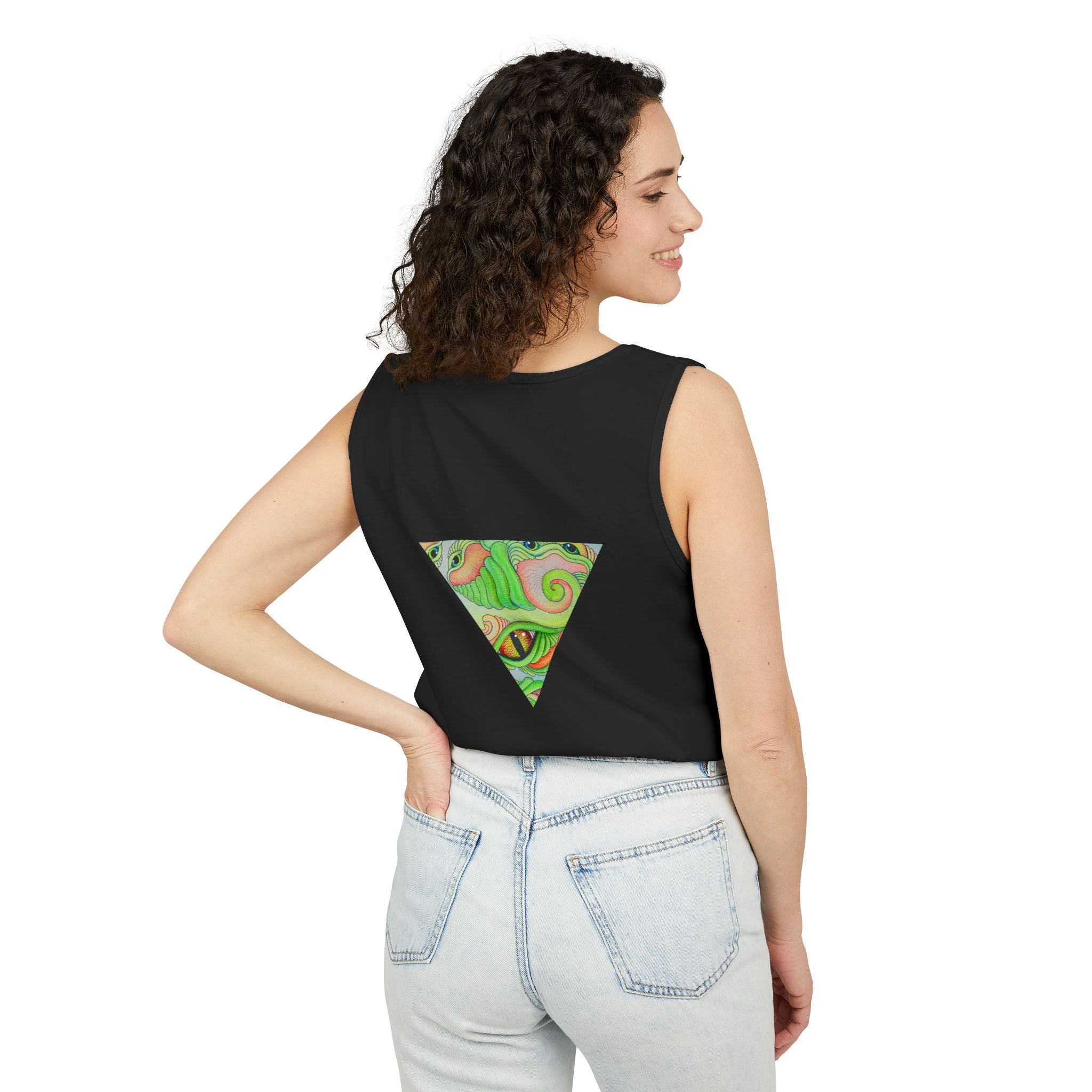 Psychedelic Triangle Tank Top — Green Swirl Eye Graphic #hg772225566