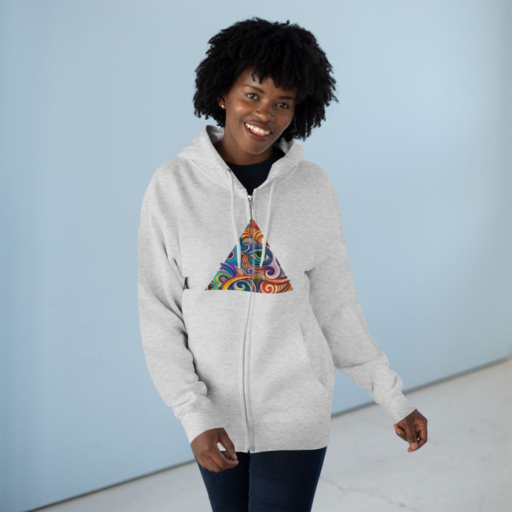 Zip Hoodie with Colorful Psychedelic Triangle & Mandala Back — Vibrant Abstract Art Zip-Up  #cp2680
