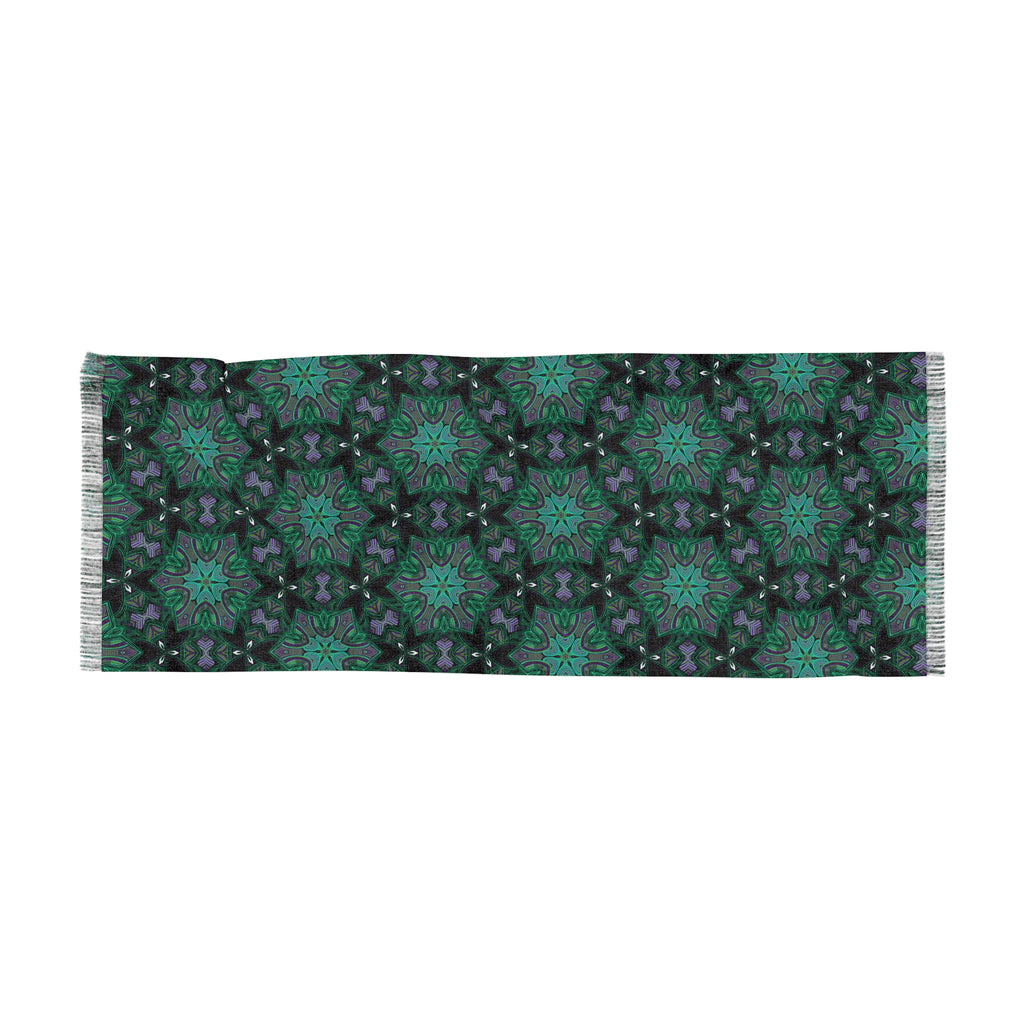 Teal Mandala Light Scarf – Lightweight Winter Wrap with Fringed Edges #fg64245