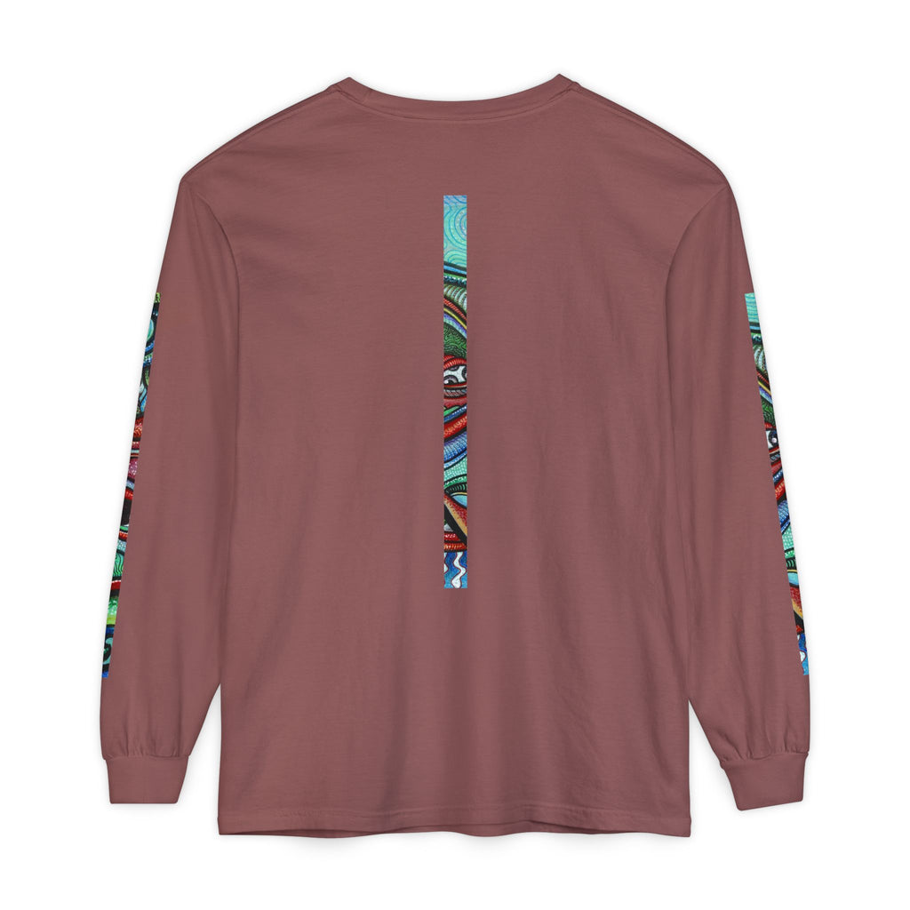 Psychedelic Starburst Long Sleeve Tee — Colorful Eye & Sleeve Stripe Design #k976344