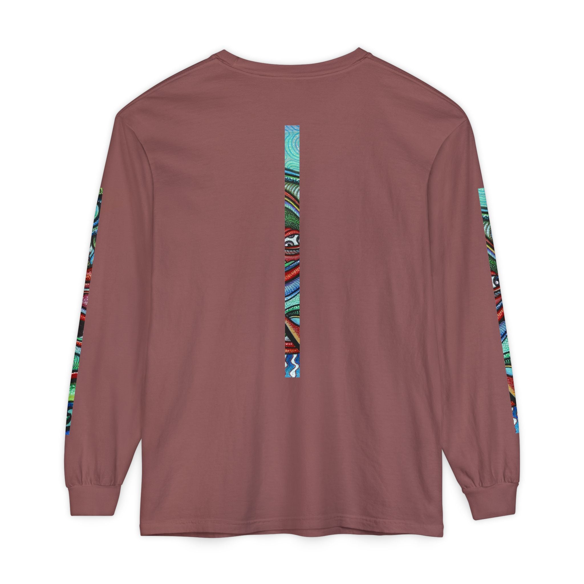 Psychedelic Starburst Long Sleeve Tee — Colorful Eye & Sleeve Stripe Design #k976344