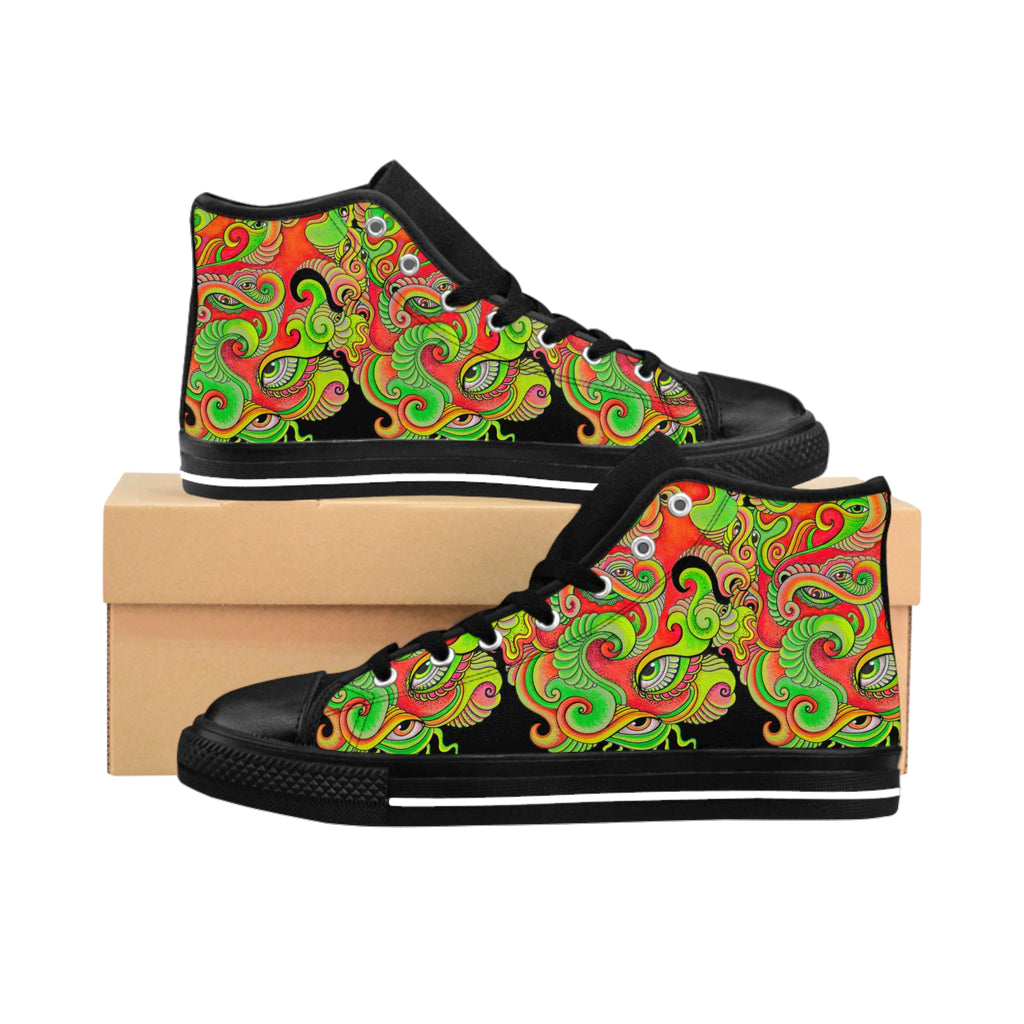 Psychedelic Floral High-Top Sneakers — Women's Classic Shoes #d009766456