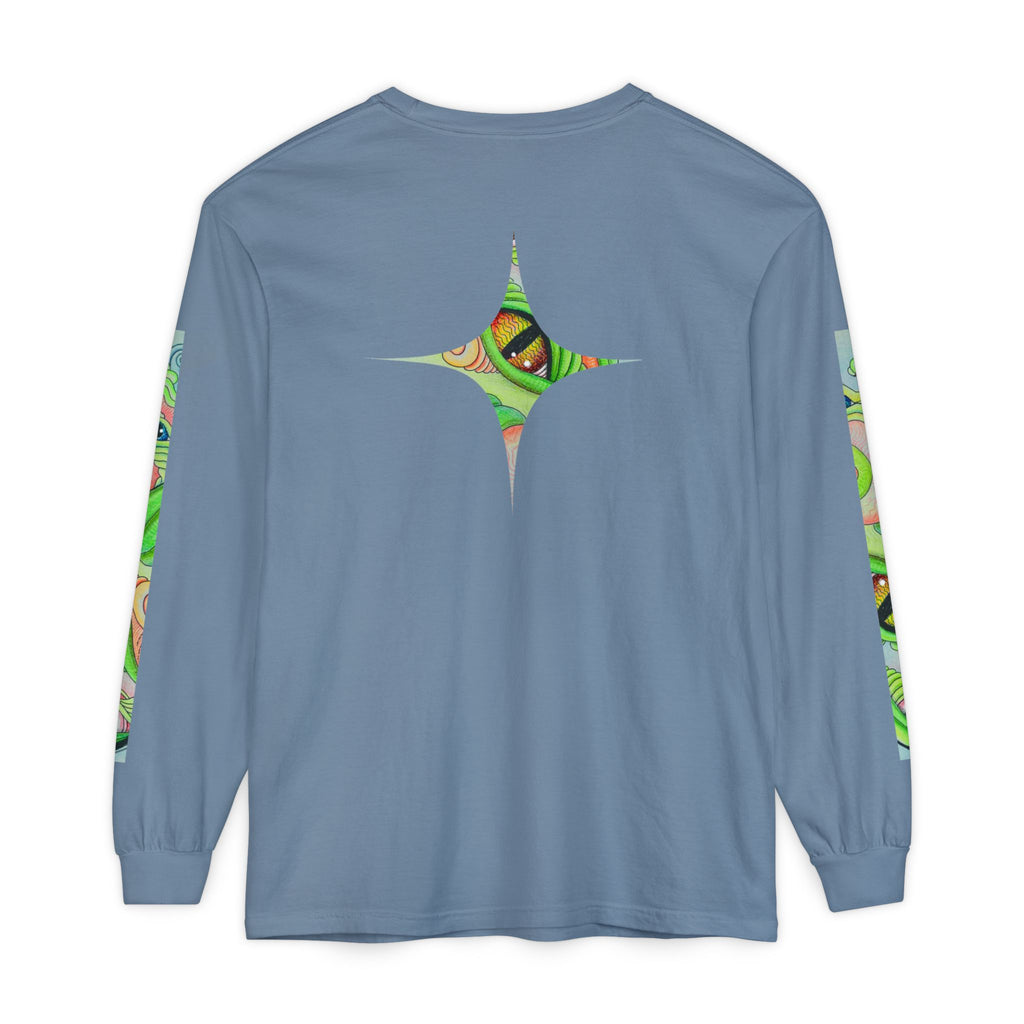 Psychedelic Green Triangle Long Sleeve Tee — Tribal Star Sleeve Artwork #gf086357