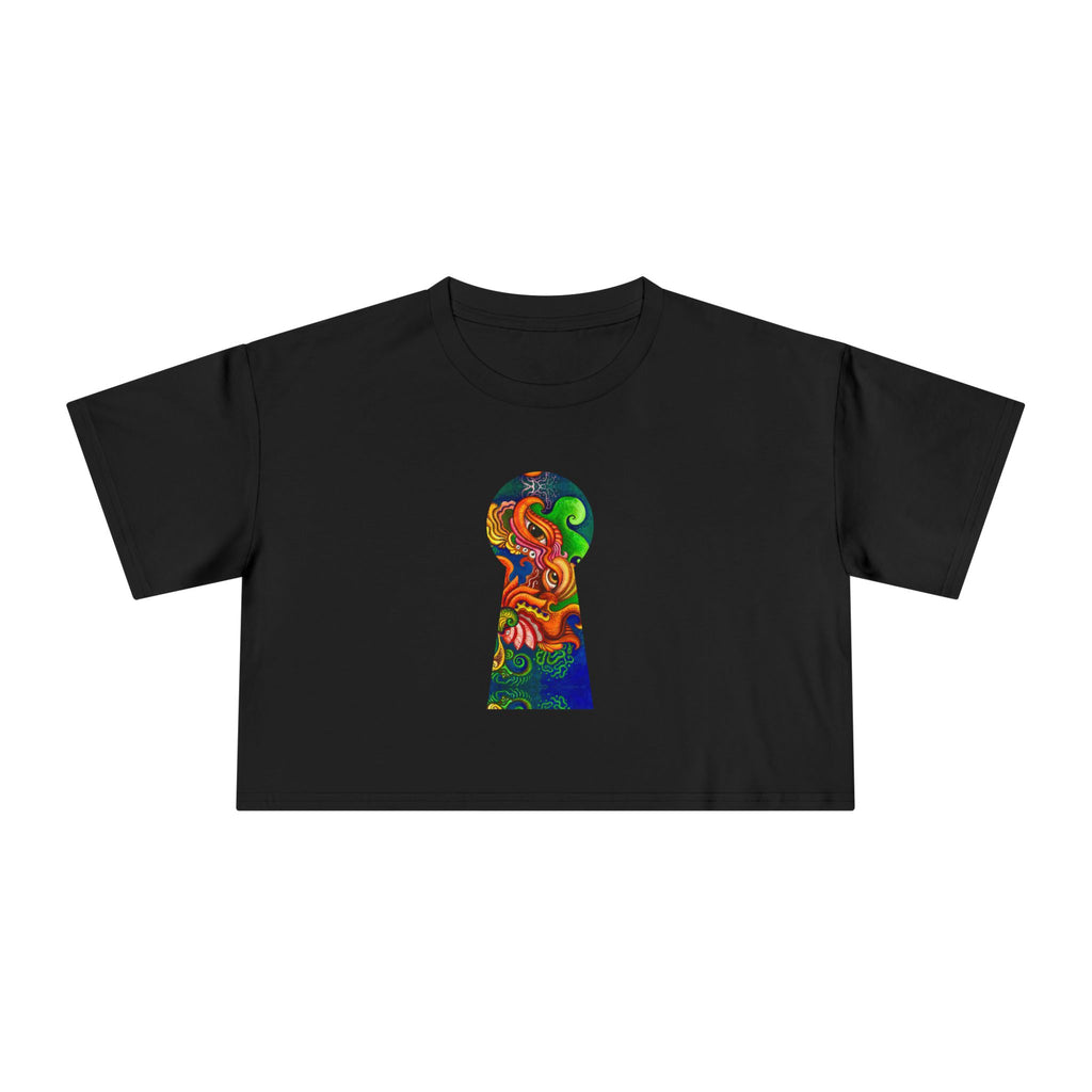 Psychedelic Keyhole Crop Tee — Colorful Abstract Floral Graphic Top #ctaf55