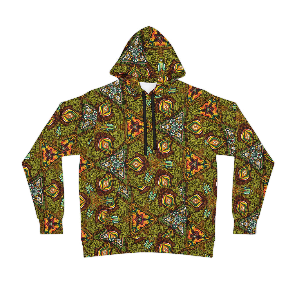 All-Over Print Kaleidoscope Athletic Hoodie — Green Geometric Pattern #k77422
