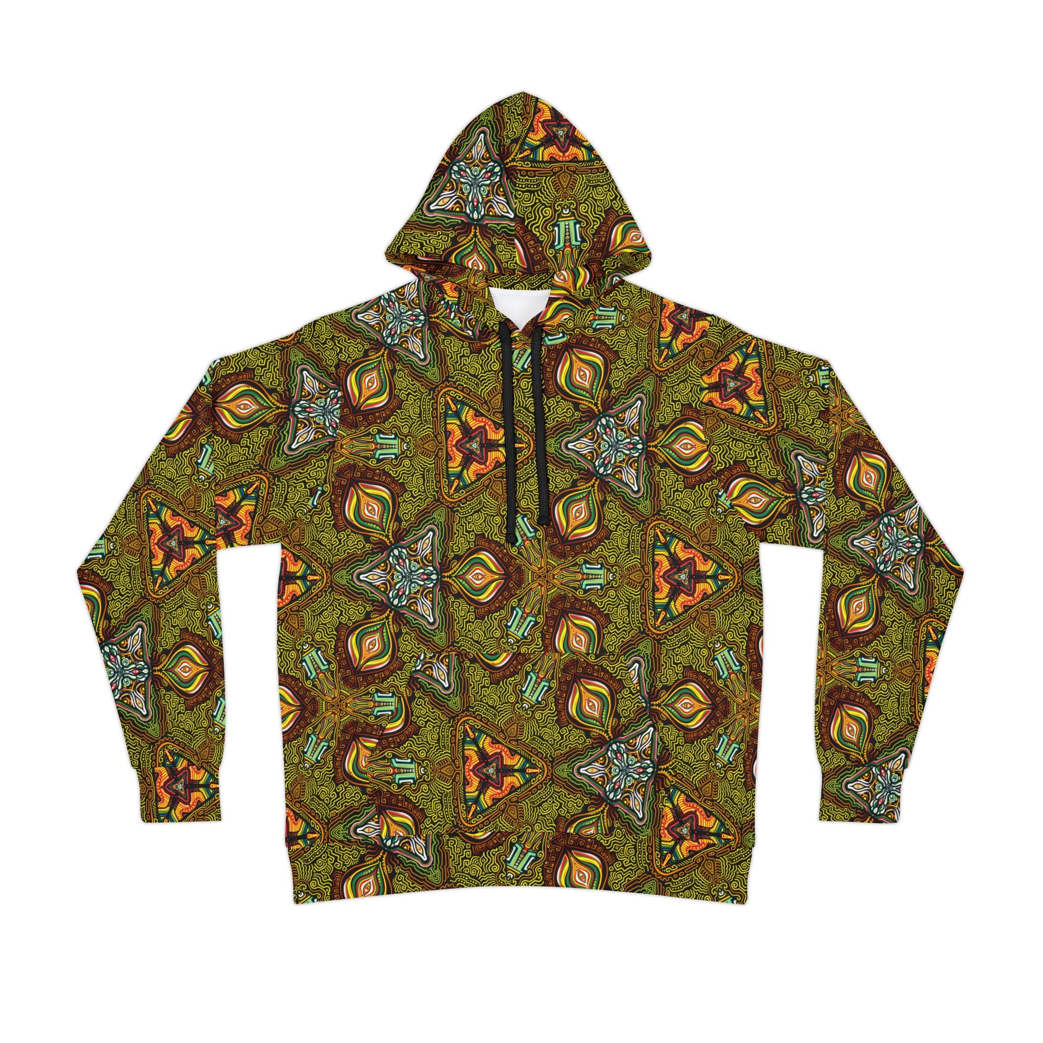 All-Over Print Kaleidoscope Athletic Hoodie — Green Geometric Pattern #k77422