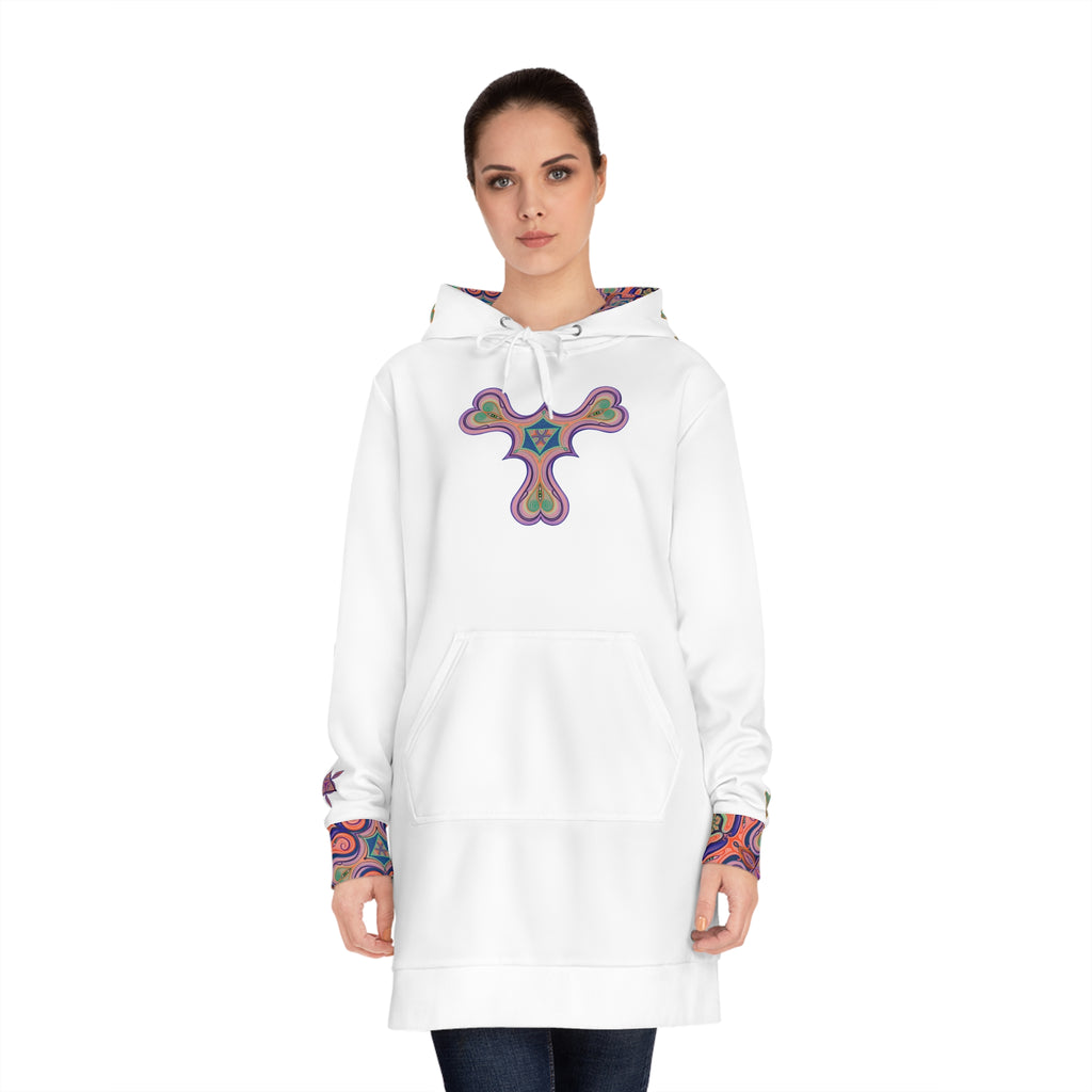 Psychedelic Pattern Hoodie Dress — Retro Geometric All-Over Print #pphd34
