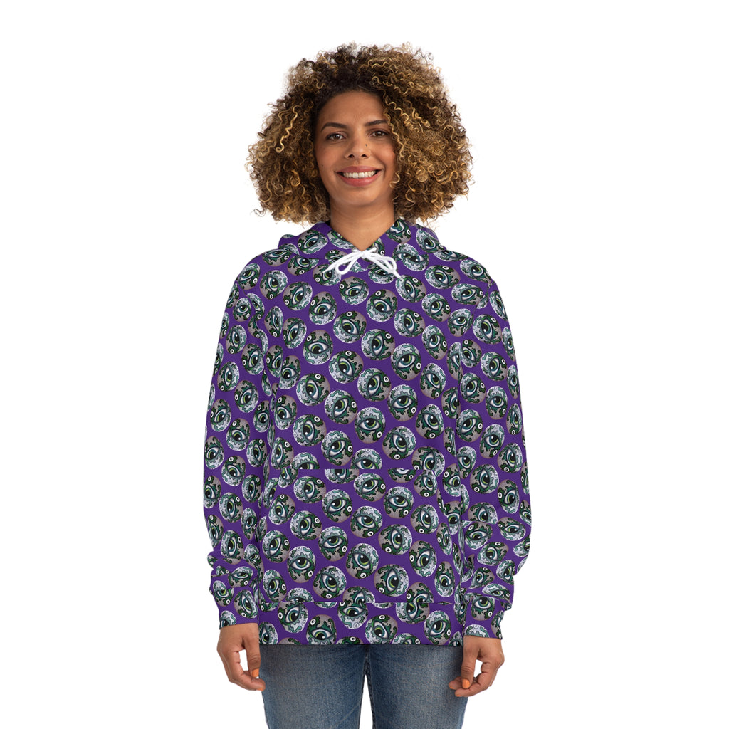 Skull Pattern Hoodie — Purple All-Over Print Gothic Streetwear #h976478