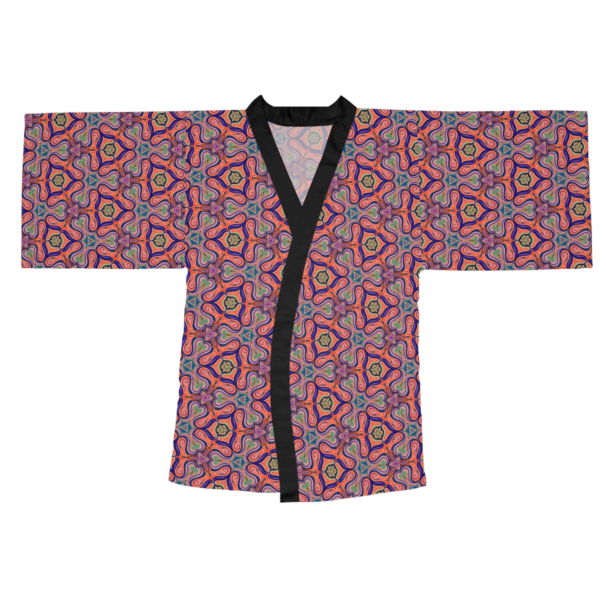 Bohemian Floral Kimono Robe – All-Over Print Lightweight Lounge Jacket
