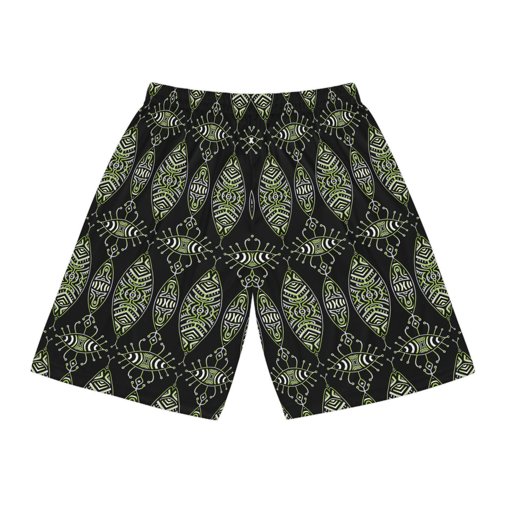 Tribal Green Pattern Basketball Shorts #u98647