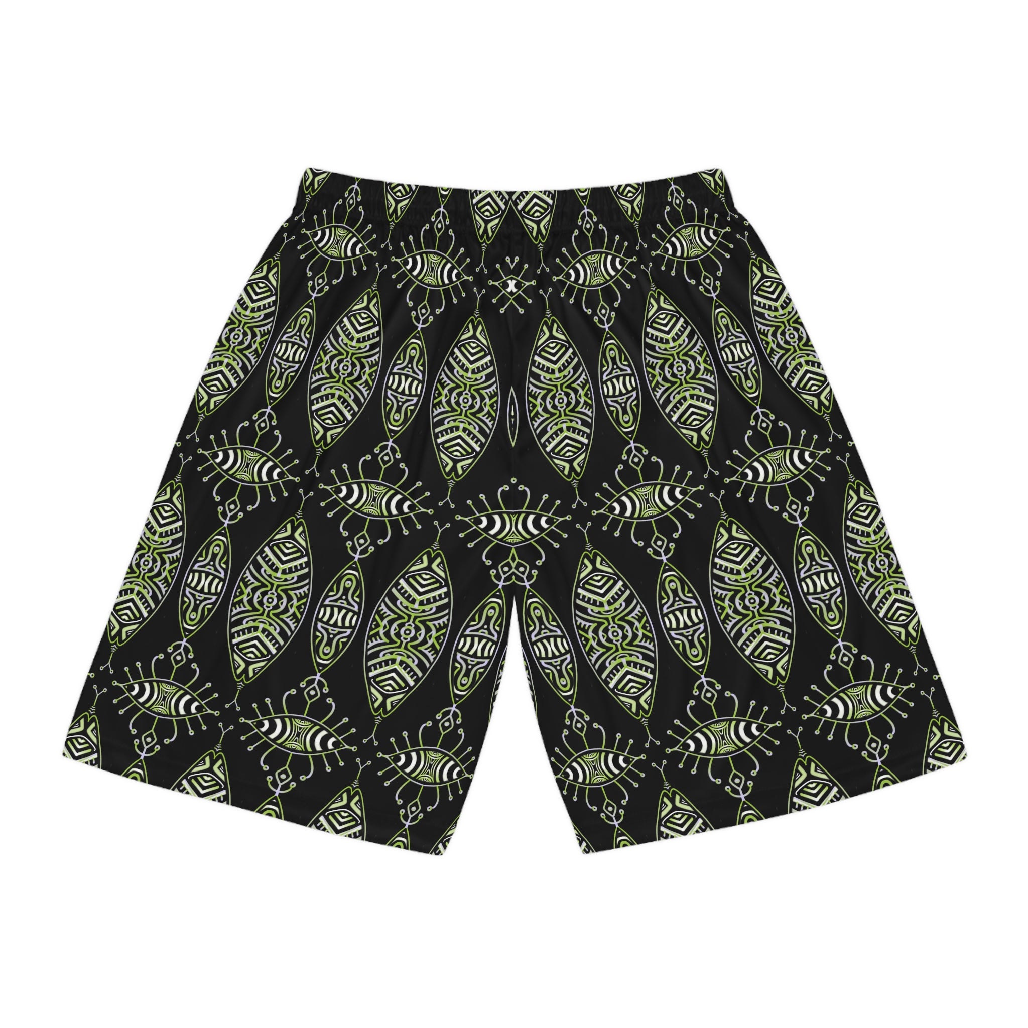 Tribal Green Pattern Basketball Shorts #u98647