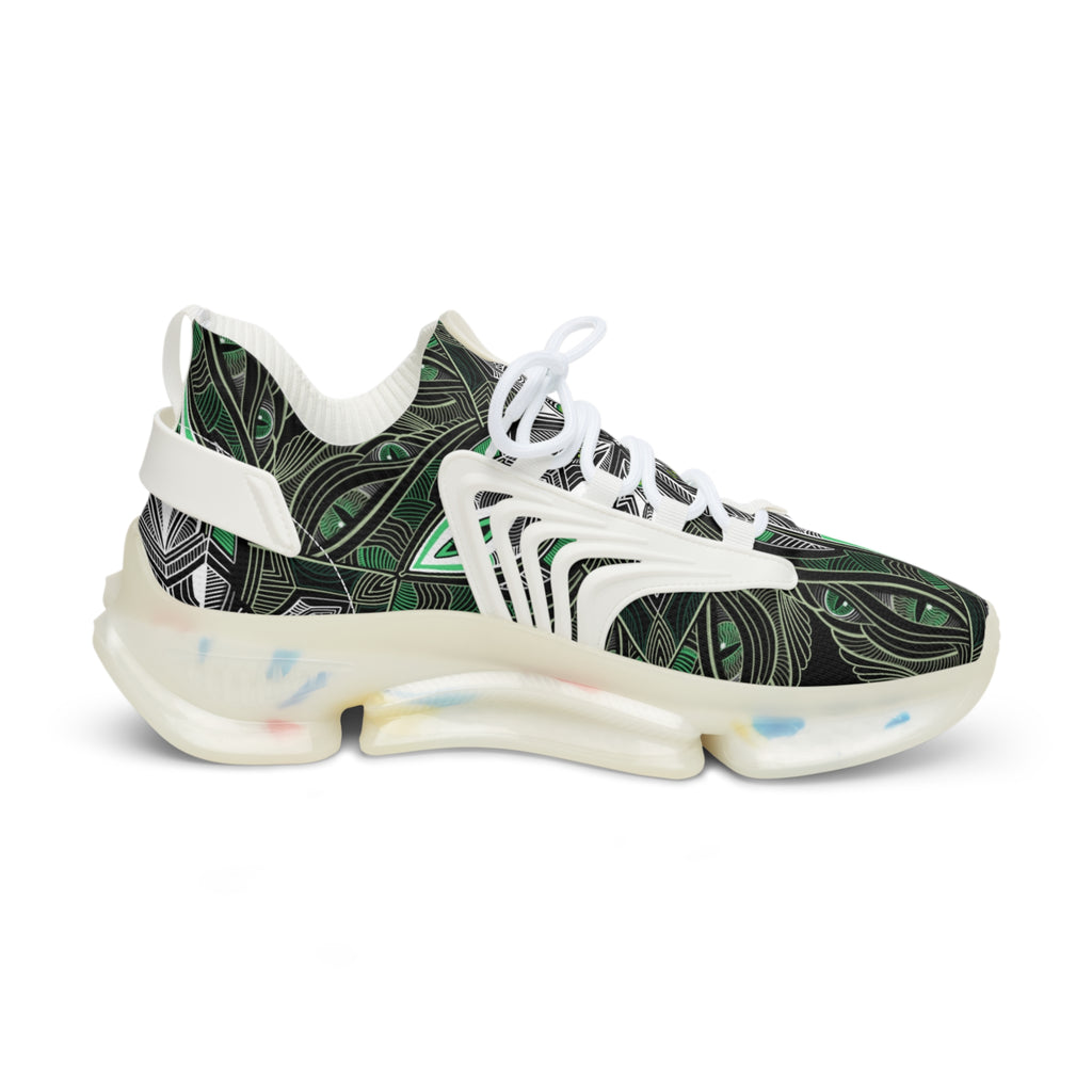 Men's Mesh Sneakers — Green Geometric Wave Athletic Shoes #ggs 4912