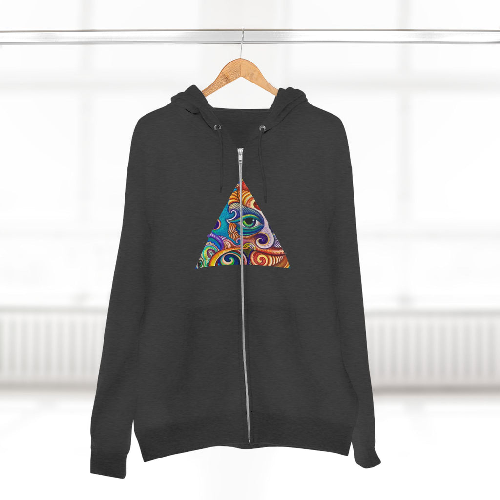 Zip Hoodie with Colorful Psychedelic Triangle & Mandala Back — Vibrant Abstract Art Zip-Up  #cp2680
