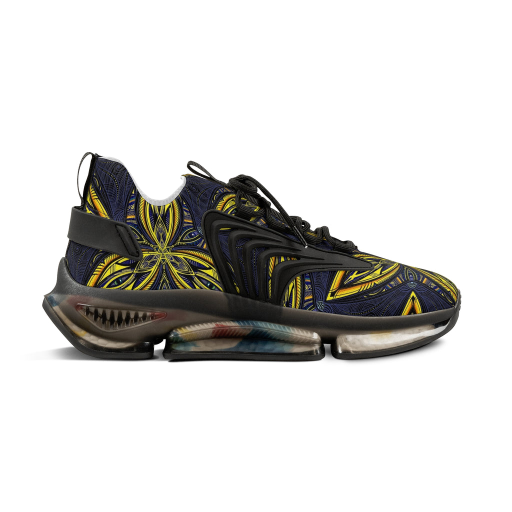 Men's Mesh Sneakers — Bold Yellow Floral Pattern Athletic Shoes #vj78794