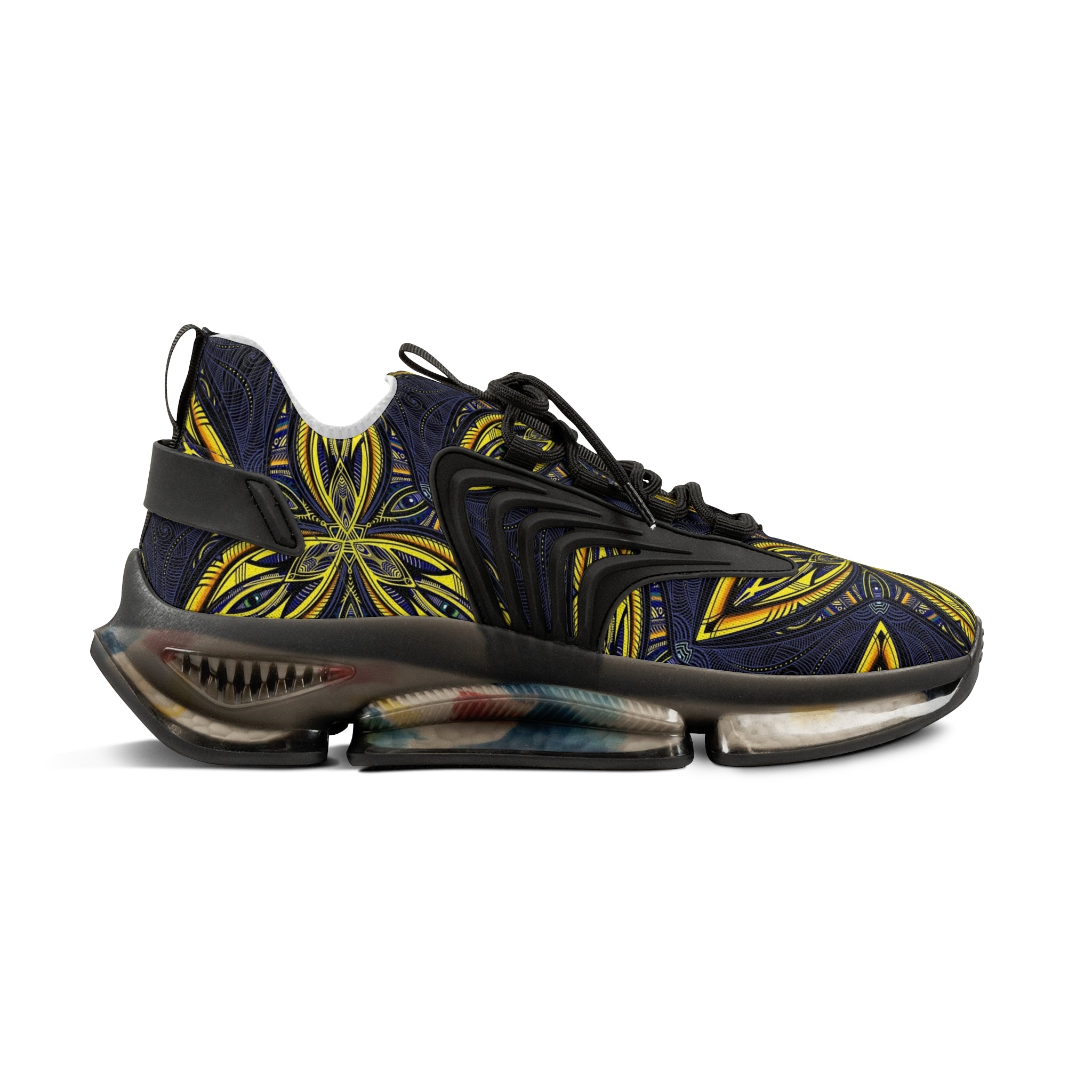 Men's Mesh Sneakers — Bold Yellow Floral Pattern Athletic Shoes #vj78794
