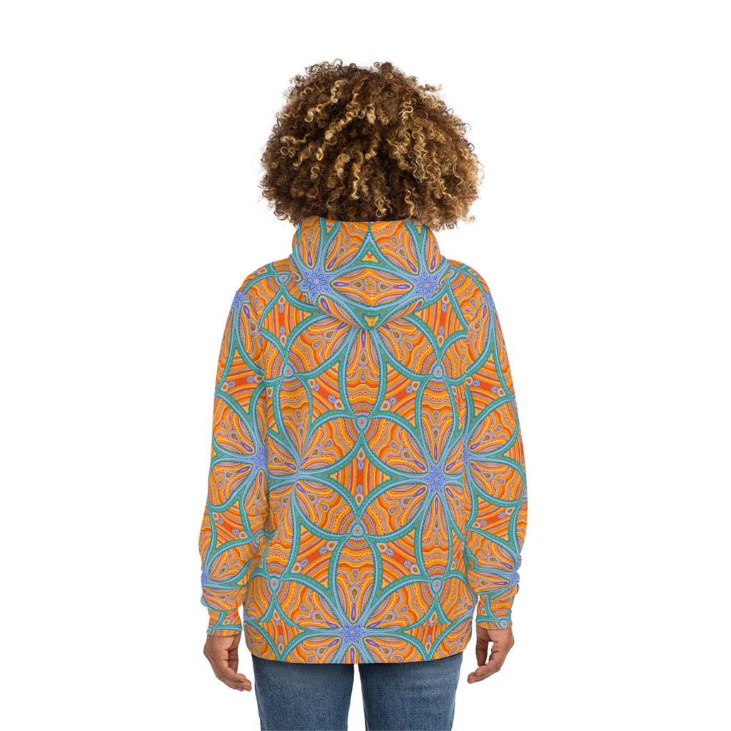 Abstract Psychedelic Pattern Hoodie — Orange Blue Geometric AOP #f9346789