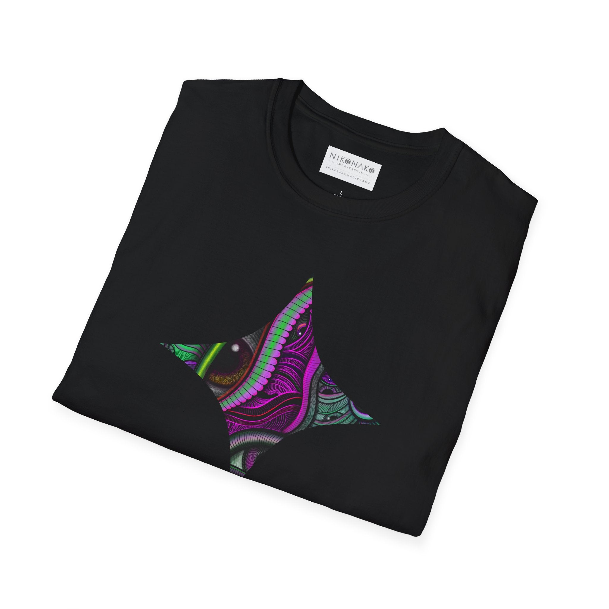 Psychedelic Eye Graphic T-Shirt — Abstract Purple & Green Starburst Circle Design. #ts6