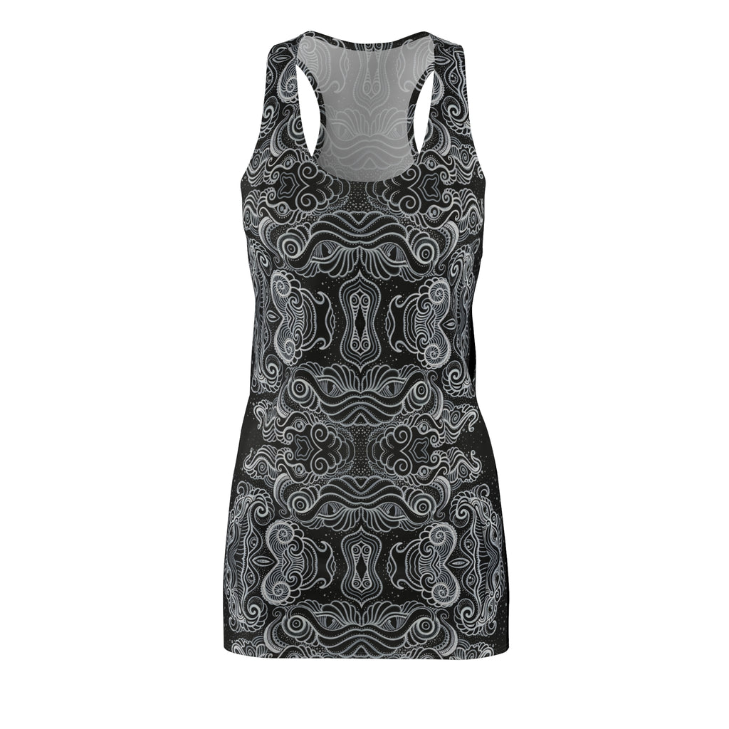 Women's Racerback Dress — Monochrome Ornamental Kaleidoscope Print #dm231