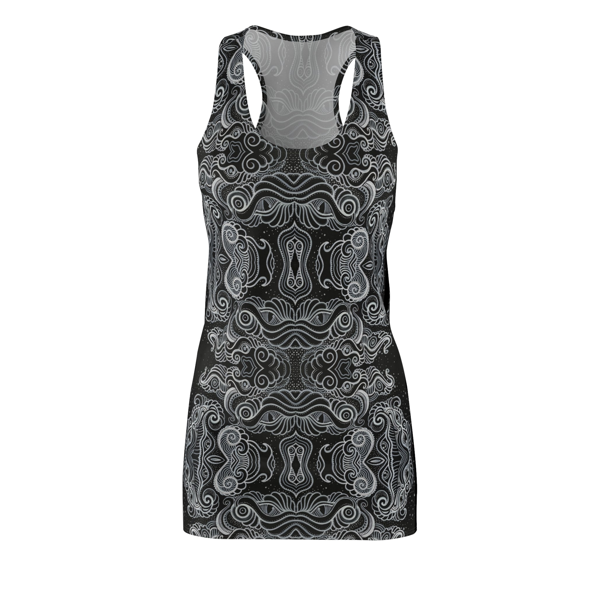 Women's Racerback Dress — Monochrome Ornamental Kaleidoscope Print #dm231
