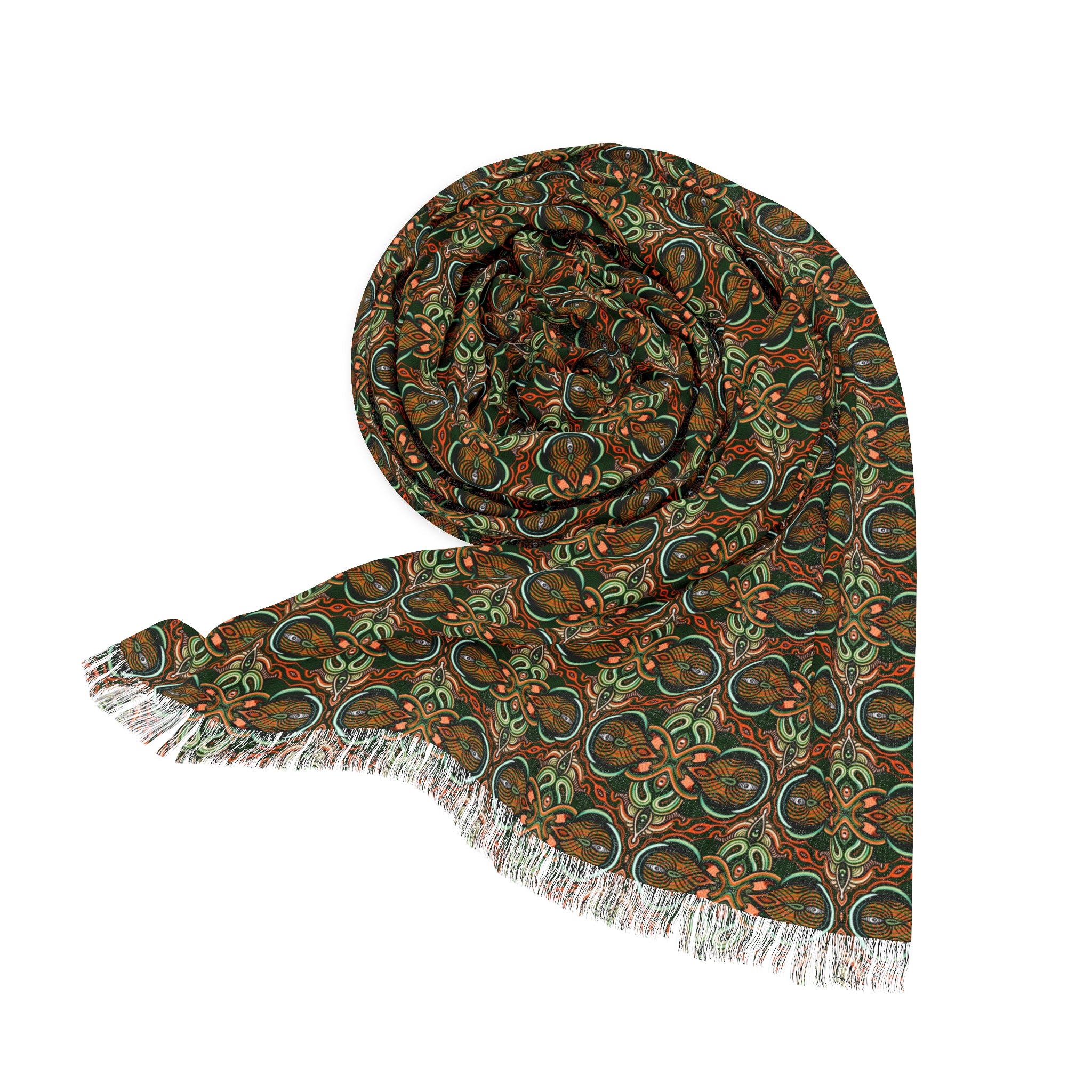 Lightweight Boho Mosaic Scarf — Earthy Geometric Pattern #u87546899