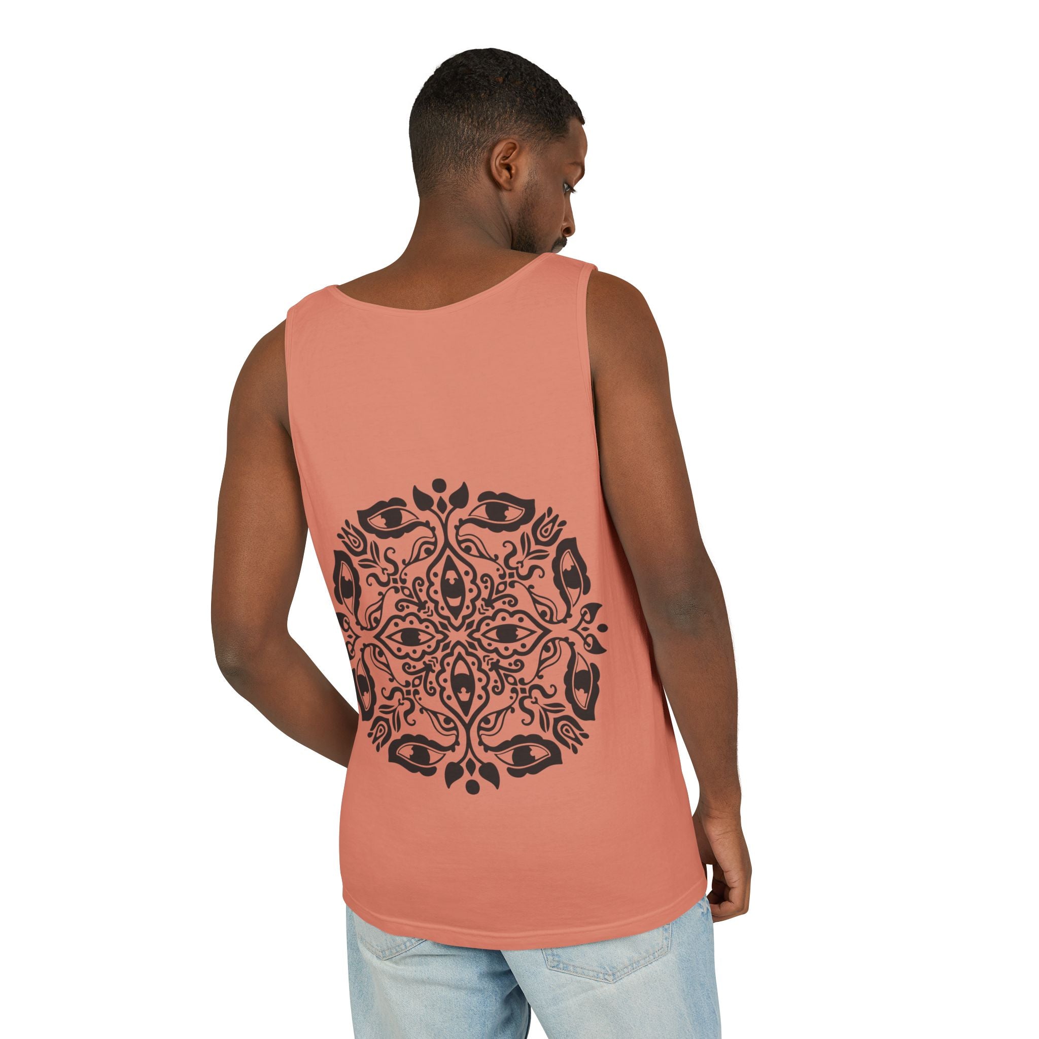 Boho Mandala Tank Top — Black Floral Circular Graphic Tank #fr3