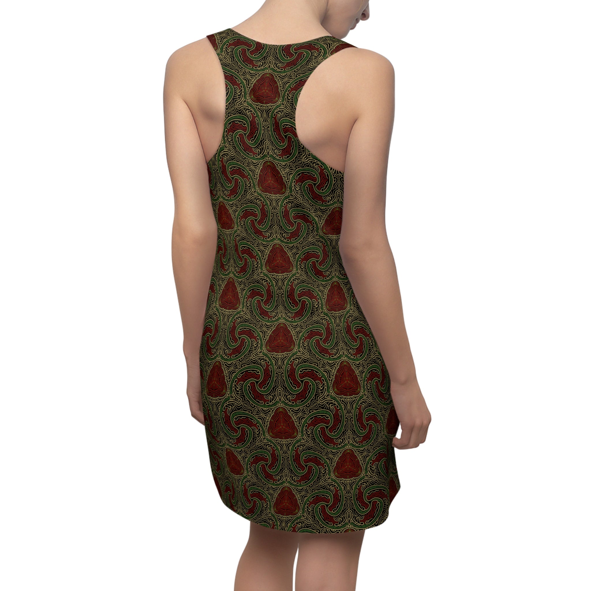 Boho Paisley Racerback Dress — Olive & Rust All-Over Print #451122233