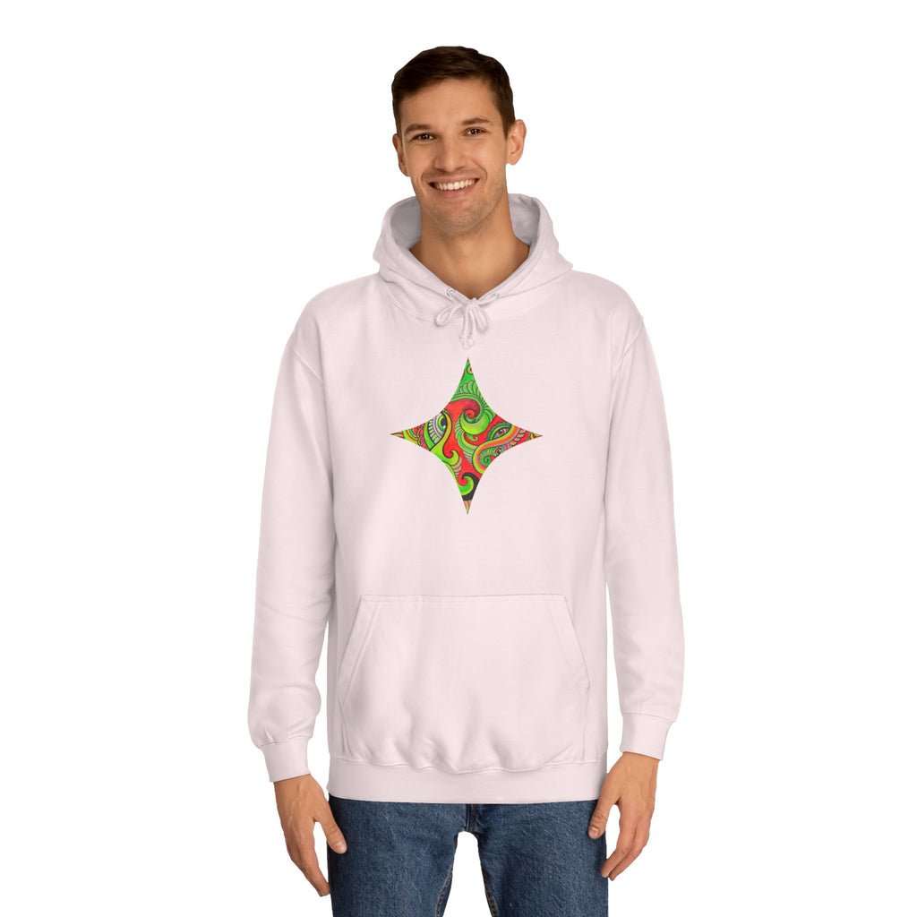 Psychedelic Swirl Hoodie — Retro Green & Red Abstract Graphic #f987456