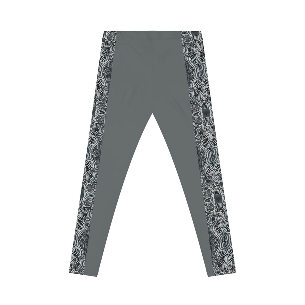 Grey Leggings with Ornate Side Panel — Women's Casual AOP Leggings