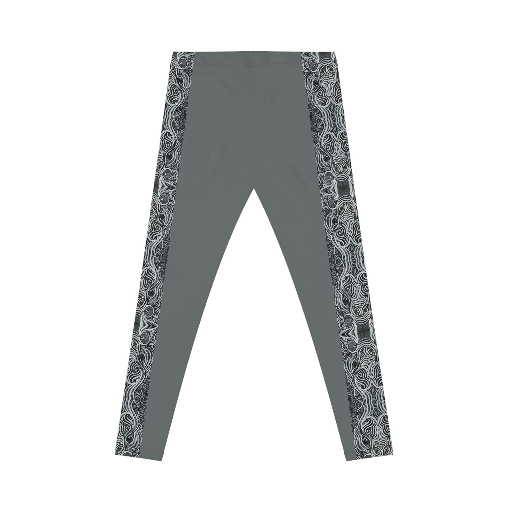 Grey Leggings with Ornate Side Panel — Women's Casual AOP Leggings