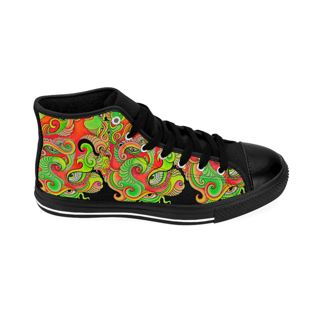 Psychedelic Floral High-Top Sneakers — Women's Classic Shoes #d009766456