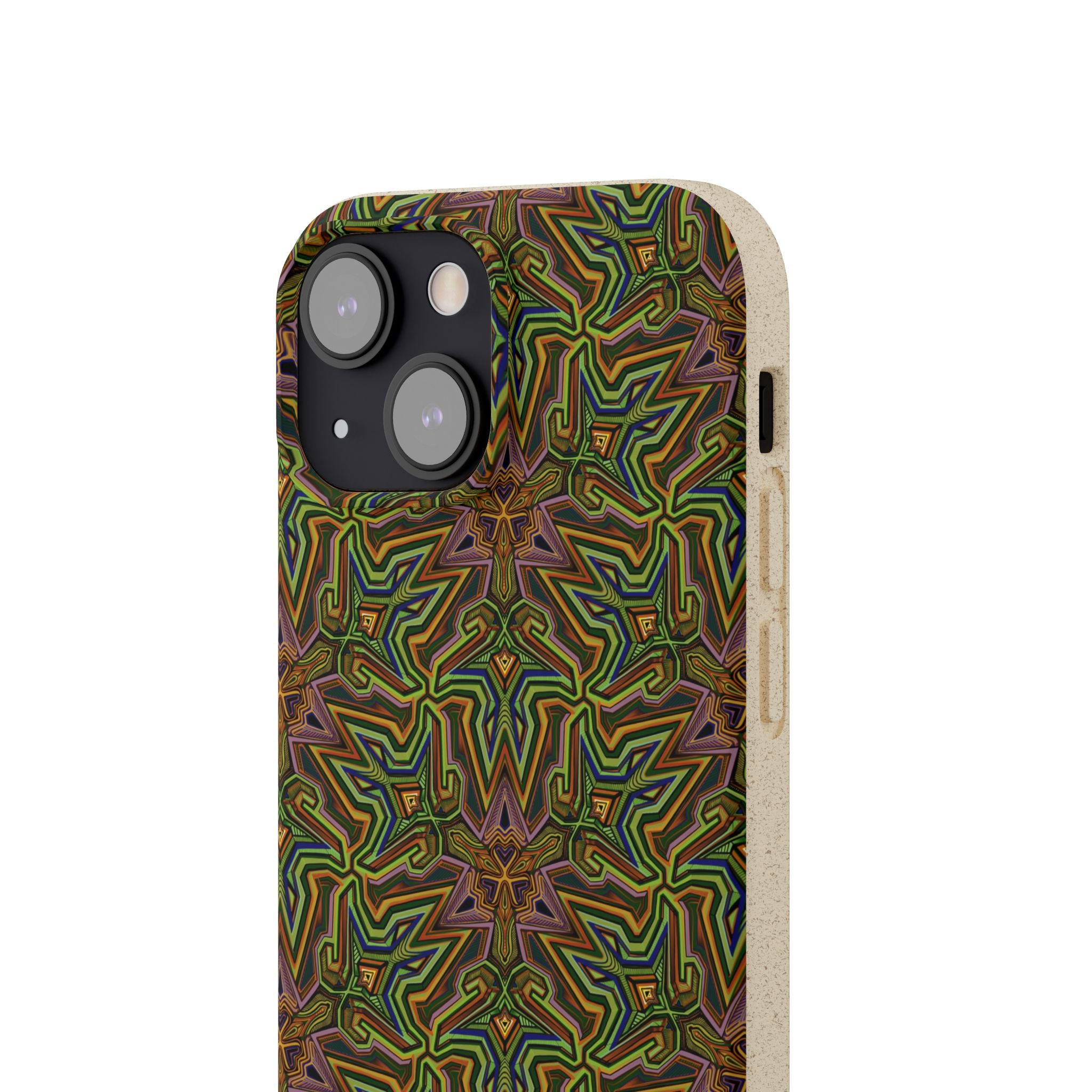 Biodegradable Phone Case — Earthy Green Kaleidoscope Pattern #c3