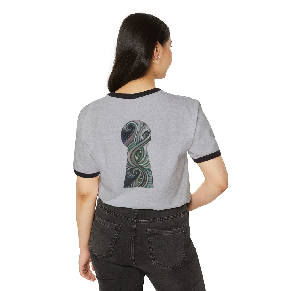Ringer T-Shirt — Tribal Wave Triangle & Keyhole Graphic #hf74211
