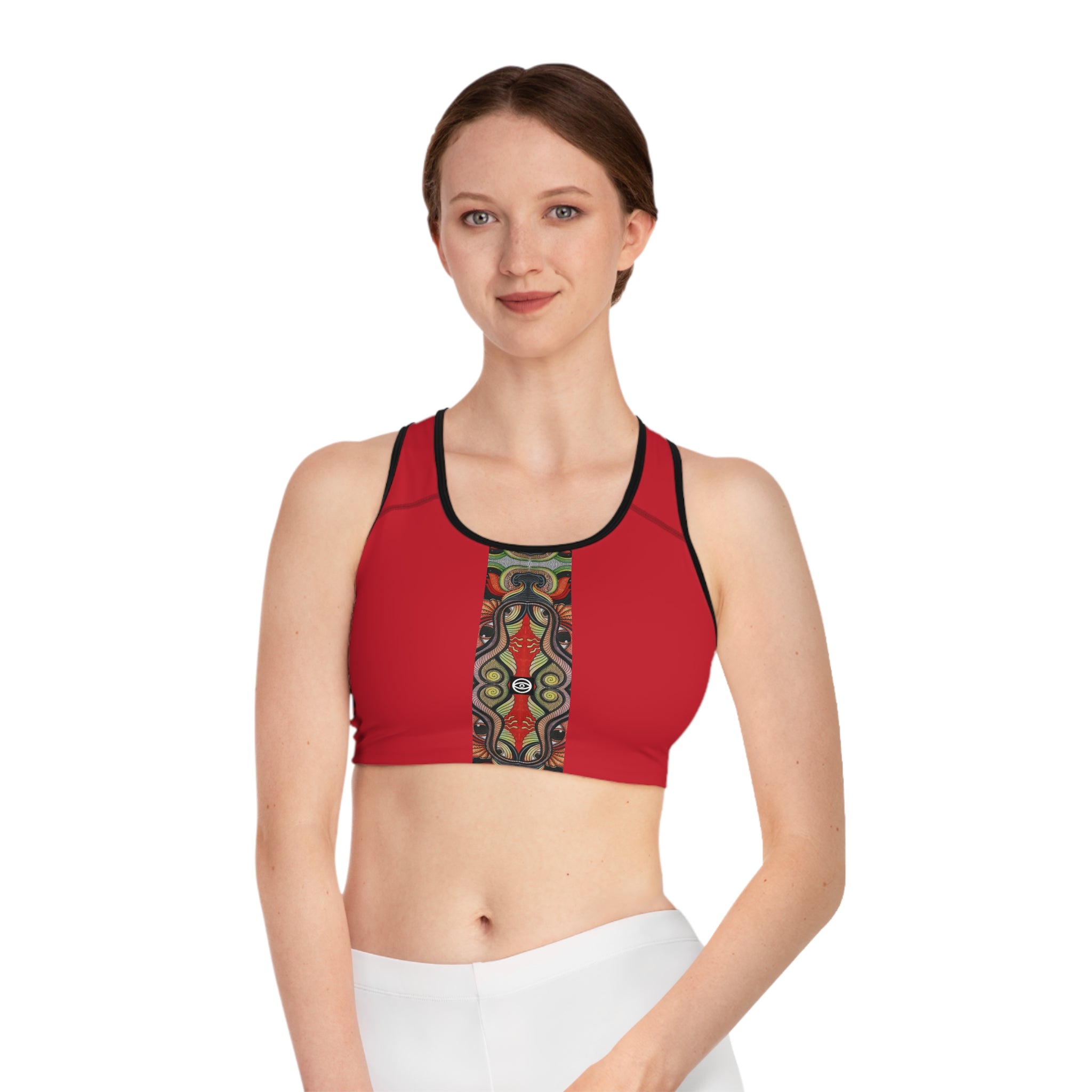 Red Tribal Stripe Sports Bra — Bold Ethnic Pattern Activewear #f136554