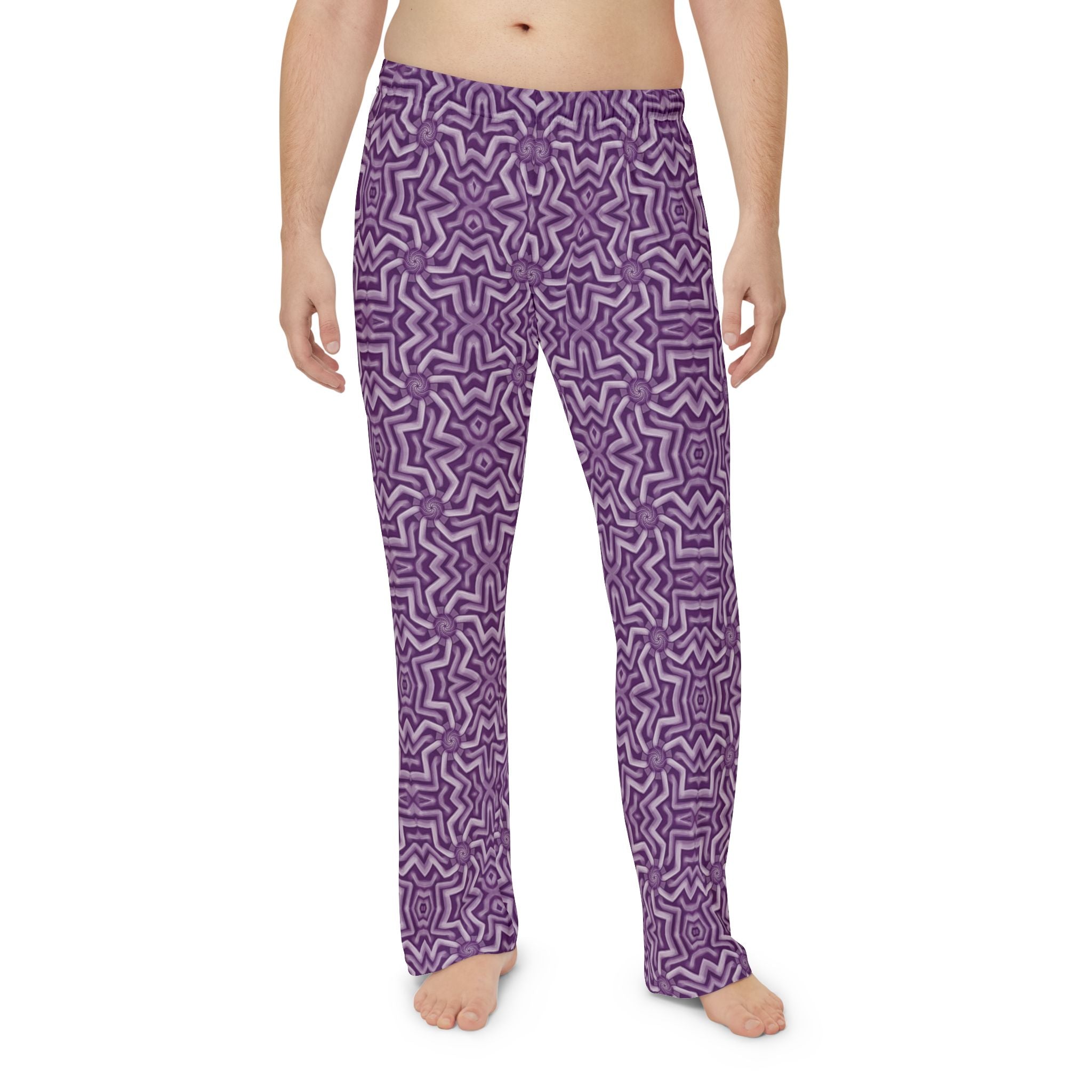 Purple Geometric Lounge Pajama Pants — Men's Cozy All-Over Print Sleepwear #h75256