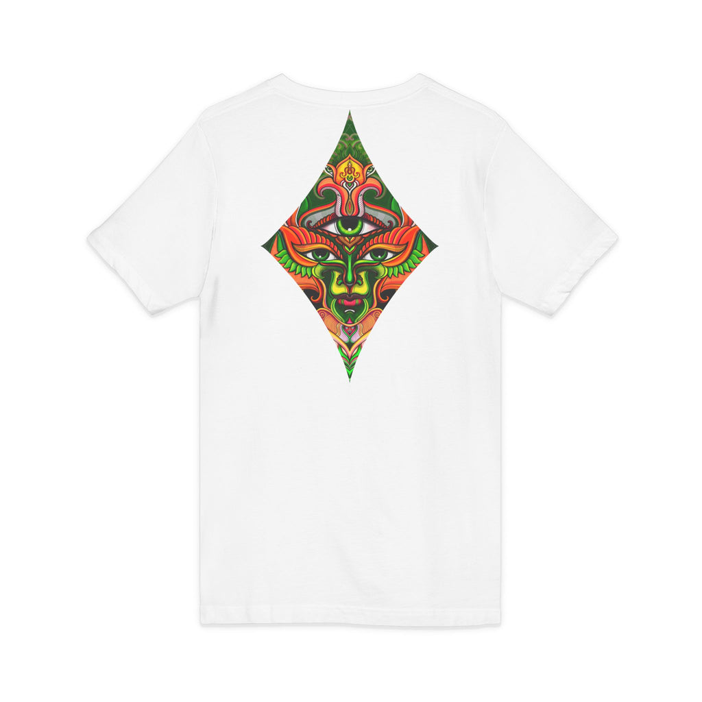 Tribal Mask Diamond Tee — Vibrant Ethnic Face Graphic V‑Neck T‑Shirt #hg 08656