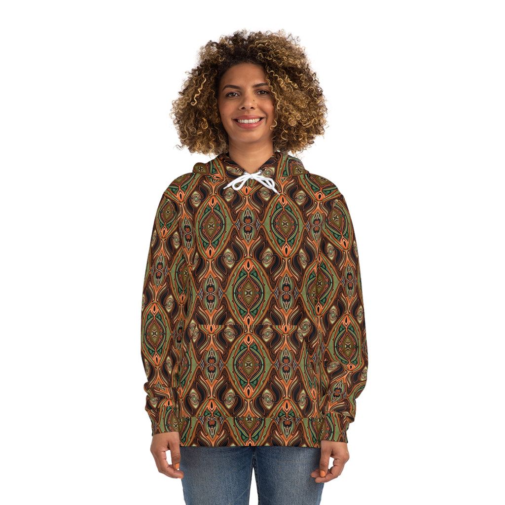 Boho Earth-Tone All-Over Print Hoodie – Retro Geometric Pattern #h006688