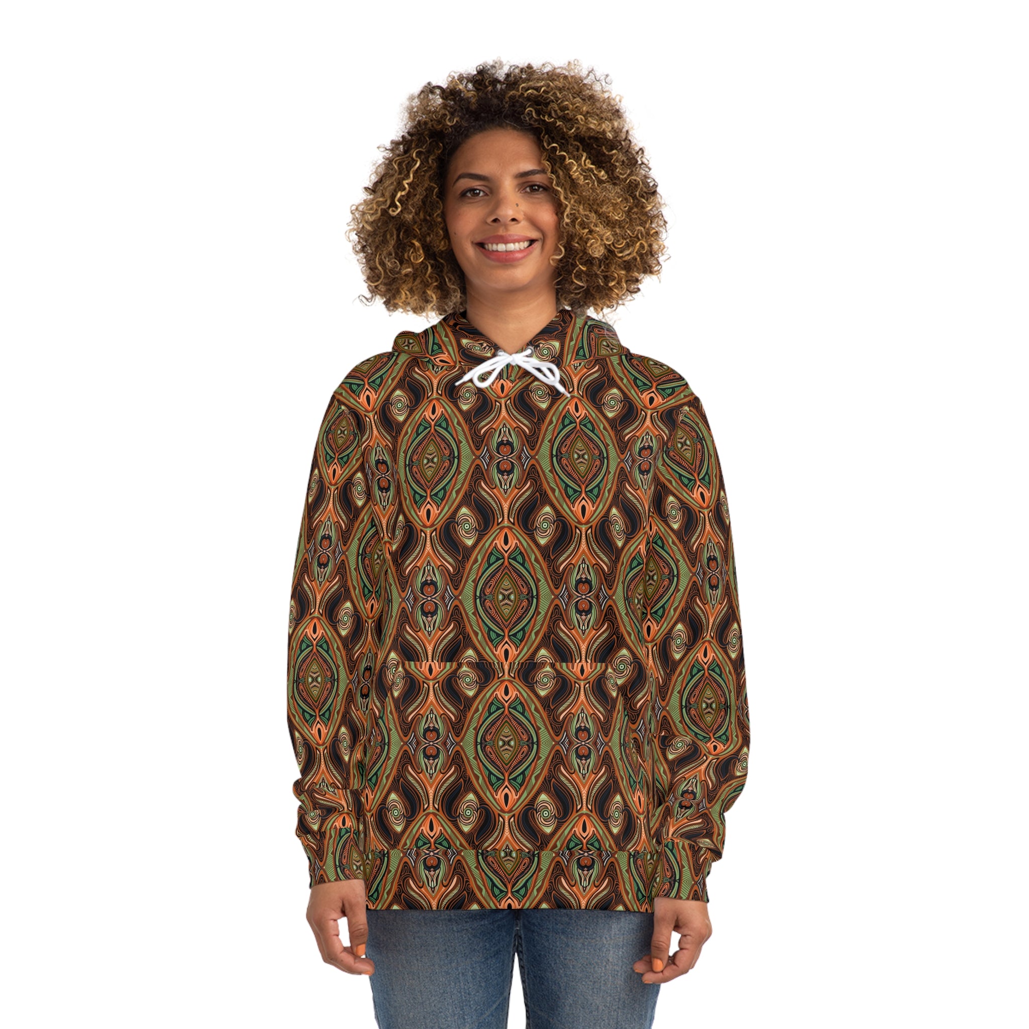 Boho Earth-Tone All-Over Print Hoodie – Retro Geometric Pattern #h006688