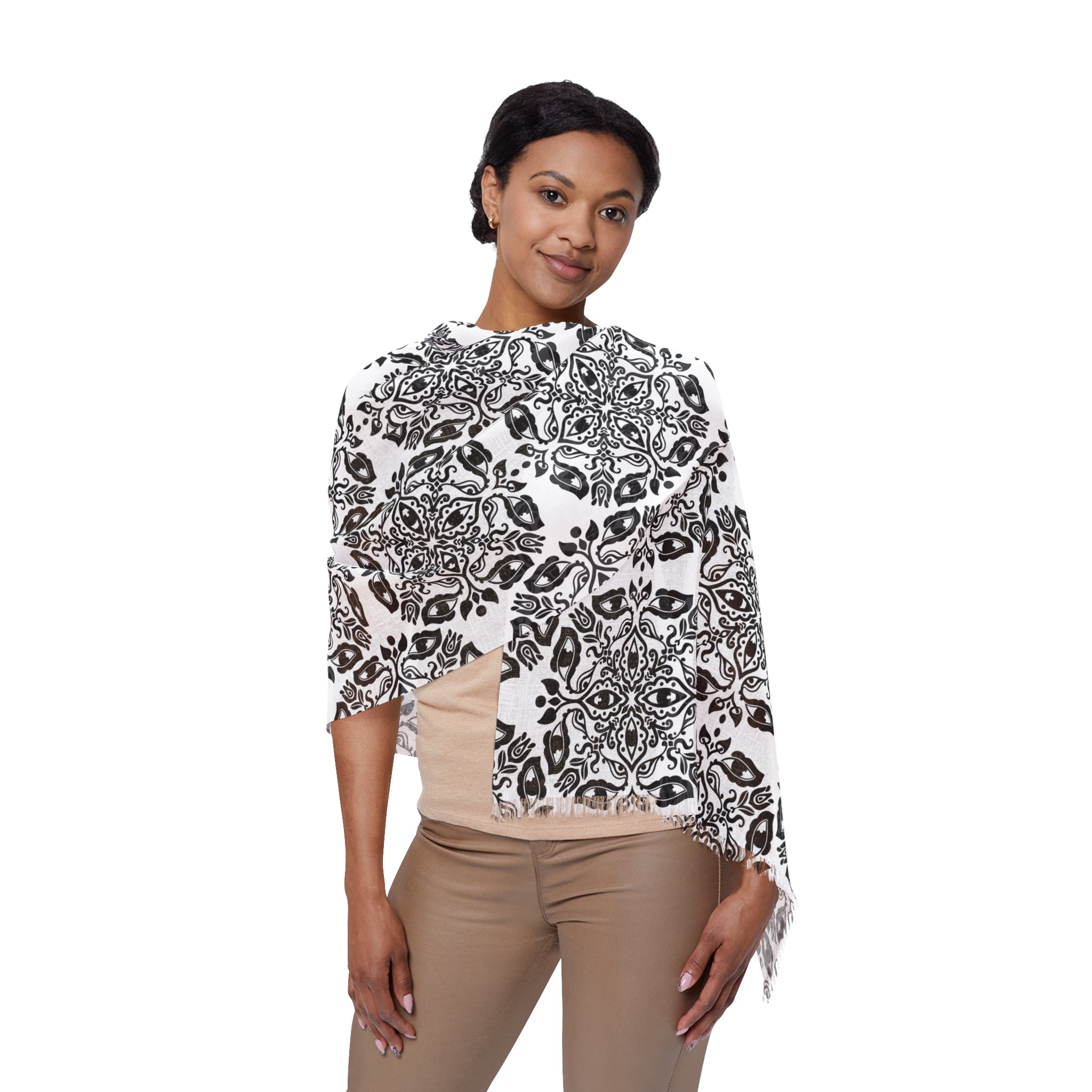 Light Scarf – Black & White Mandala Patterned Lightweight Scarf #h095325