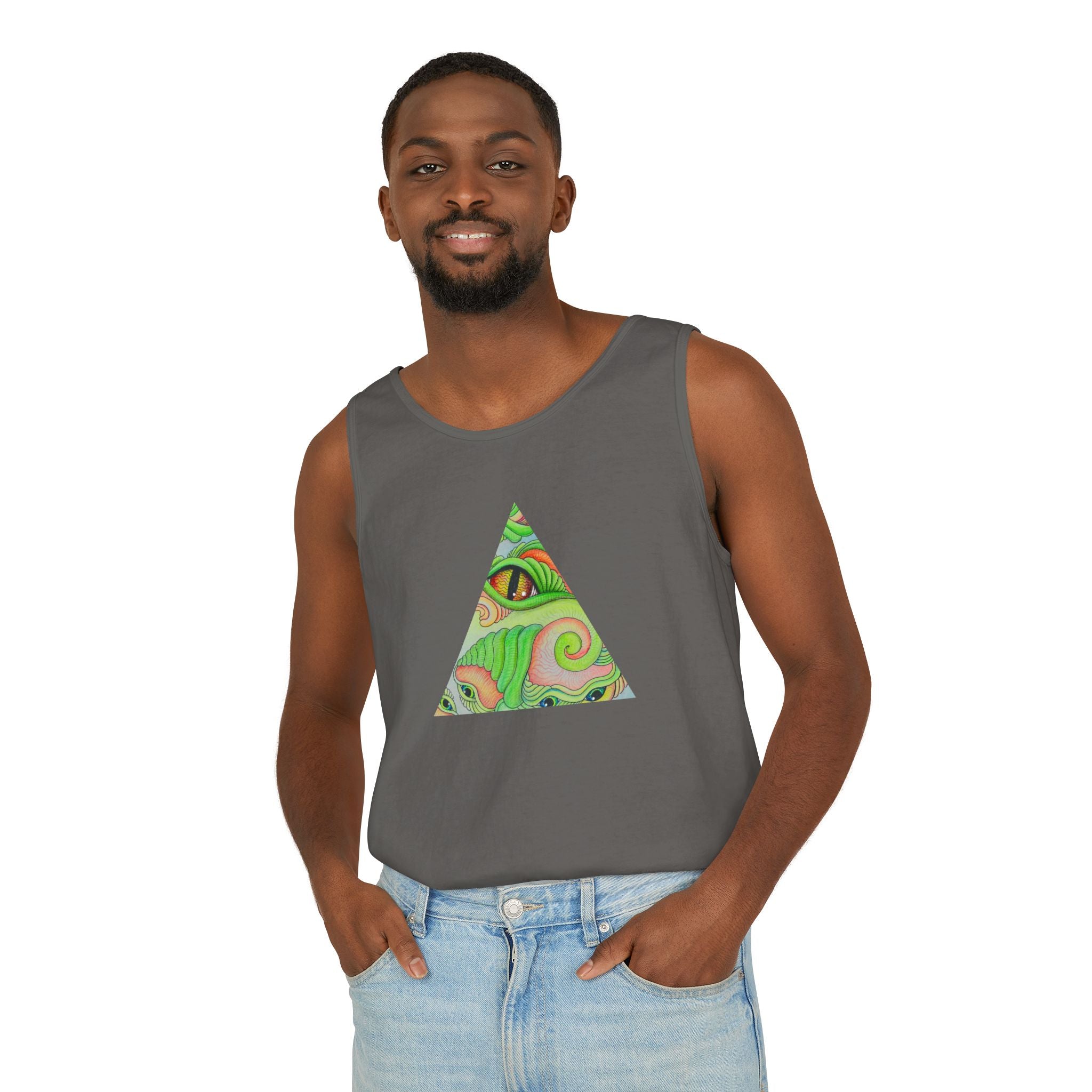 Psychedelic Triangle Tank Top — Green Swirl Eye Graphic #hg772225566