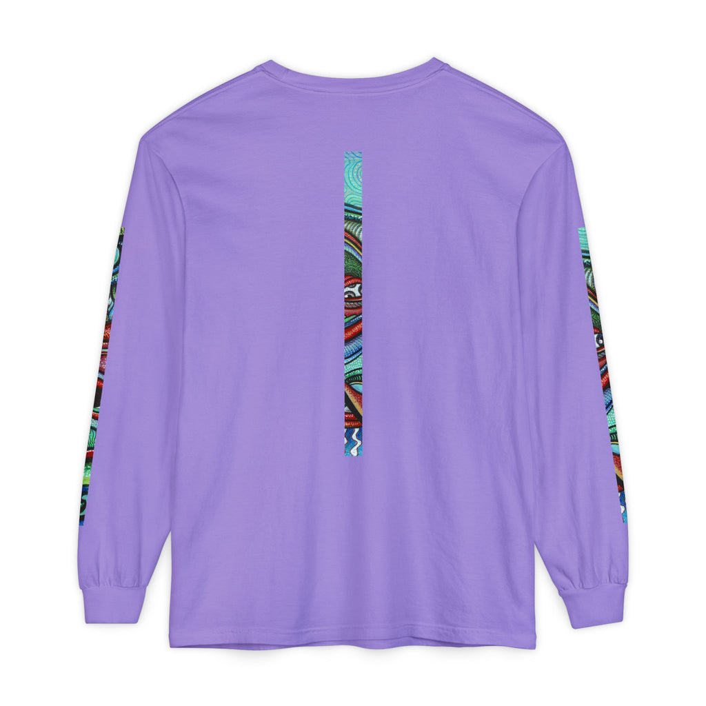 Psychedelic Starburst Long Sleeve Tee — Colorful Eye & Sleeve Stripe Design #k976344