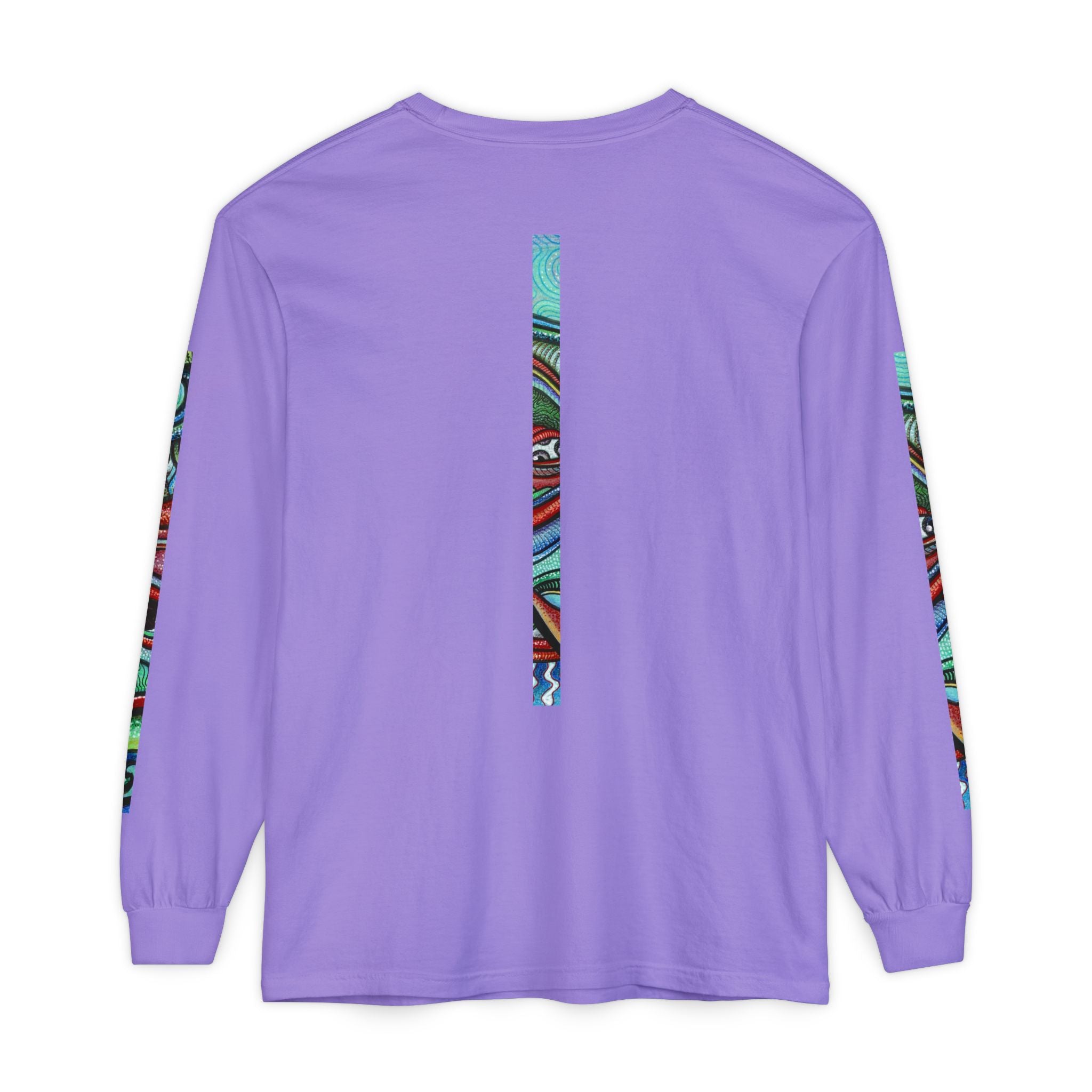 Psychedelic Starburst Long Sleeve Tee — Colorful Eye & Sleeve Stripe Design #k976344