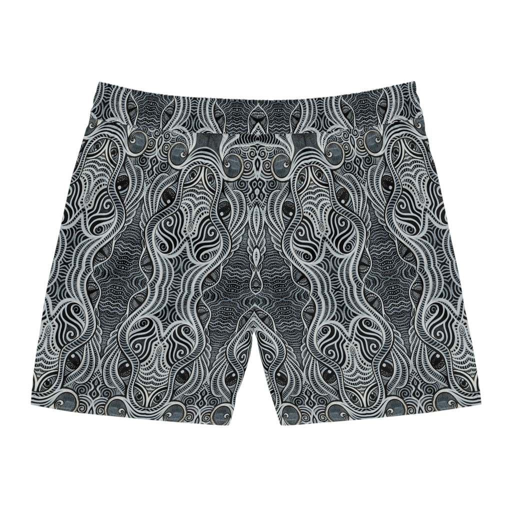 Men's Swim Shorts — Monochrome Nautical Tribal Wave Pattern #h864246