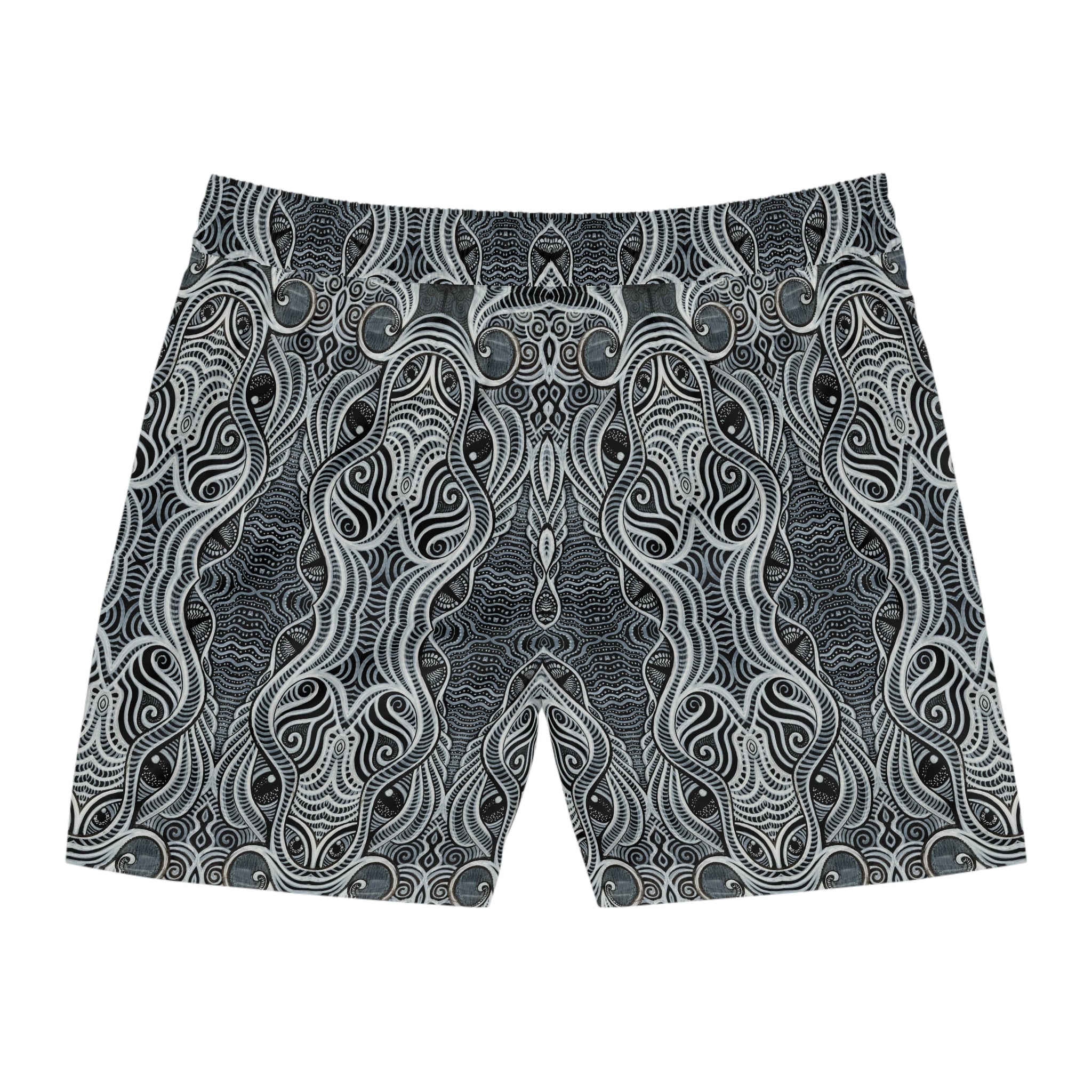 Men's Swim Shorts — Monochrome Nautical Tribal Wave Pattern #h864246