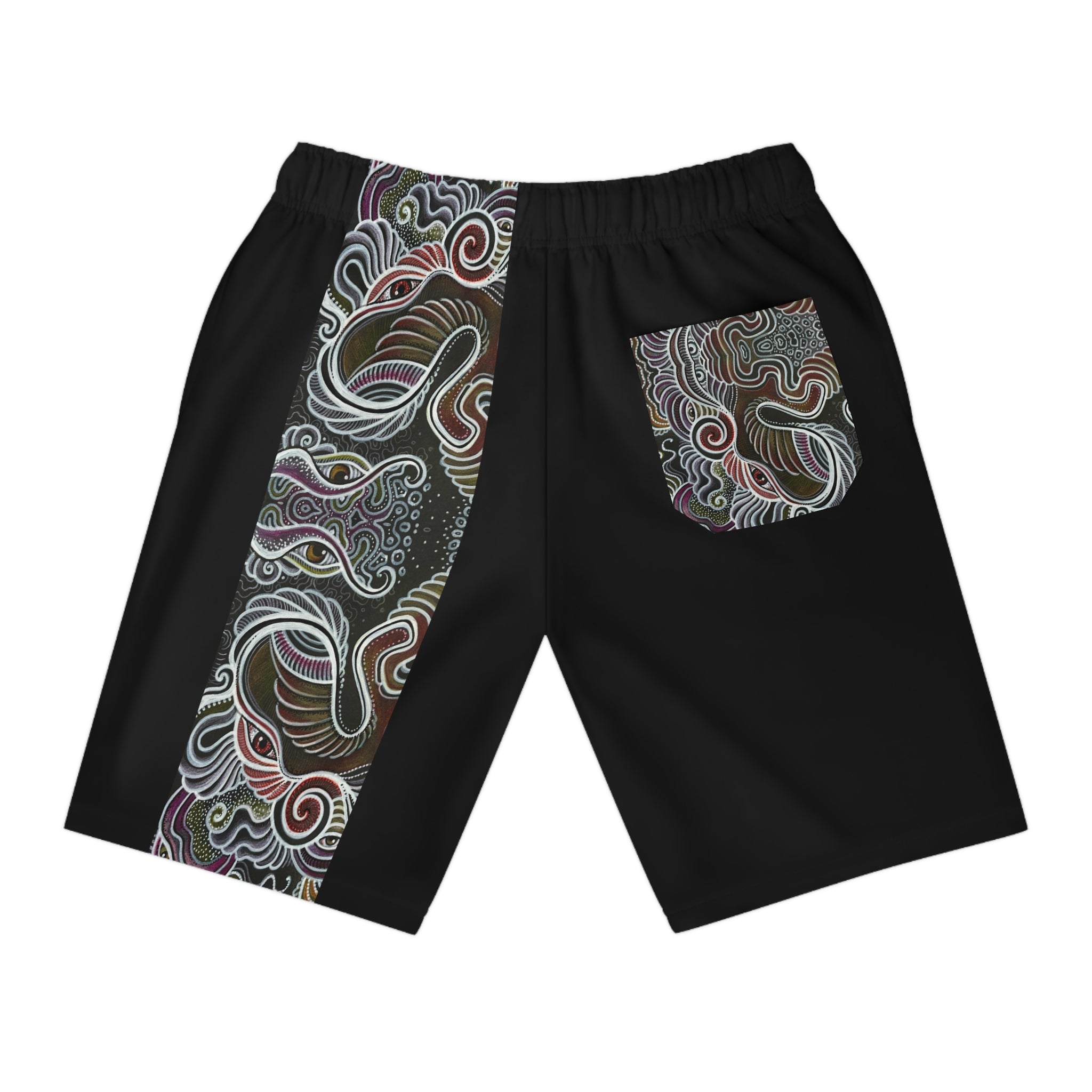 Men's Athletic Shorts with Abstract Swirl Panel – Black AOP Activewear #as3567