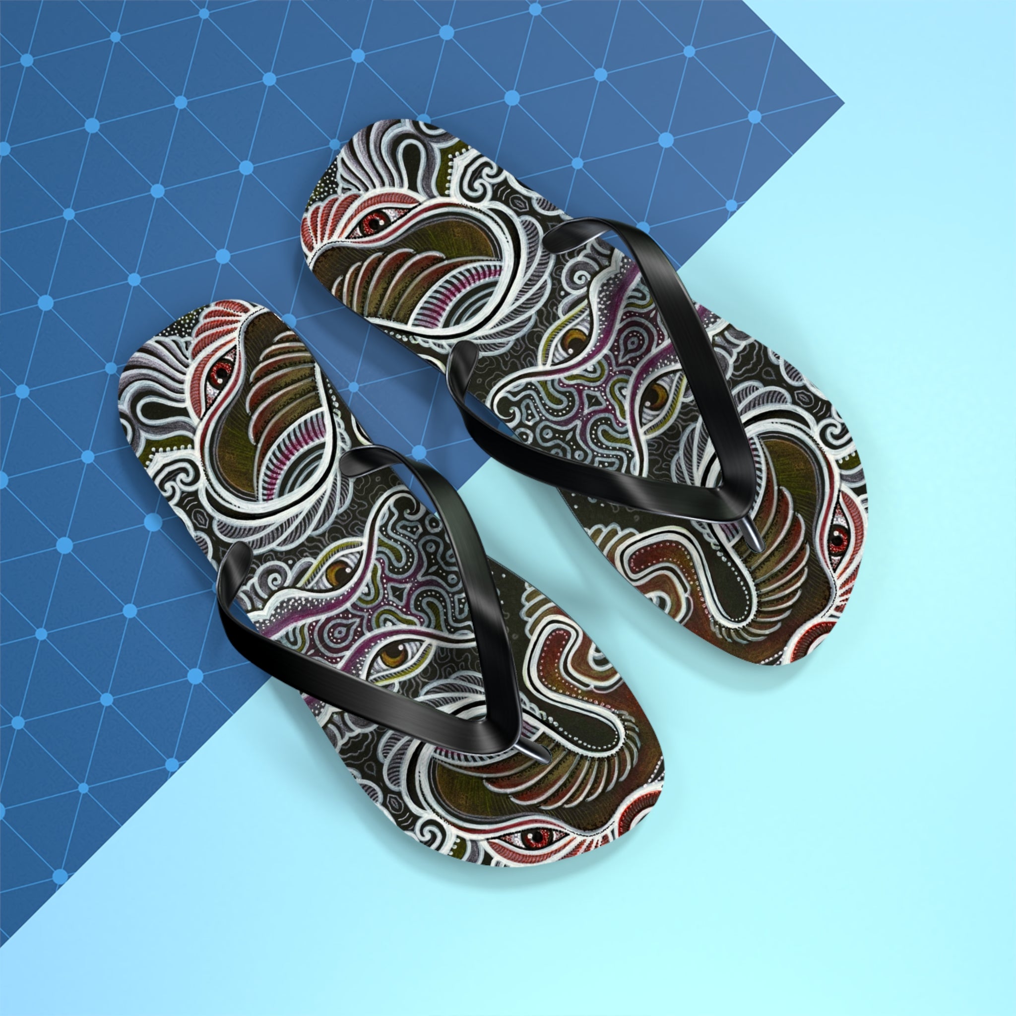 Boho Eye Pattern Flip Flops – Psychedelic Tribal Summer Sandals #h3321678