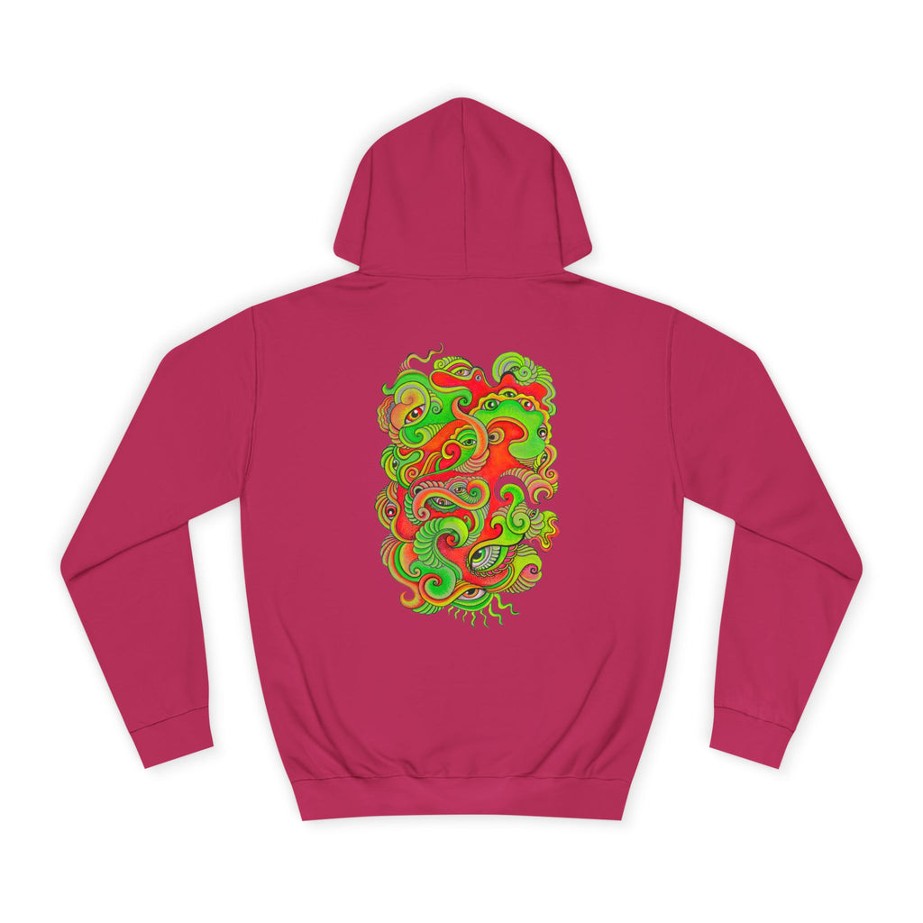 Psychedelic Swirl Hoodie — Retro Green & Red Abstract Graphic #f987456