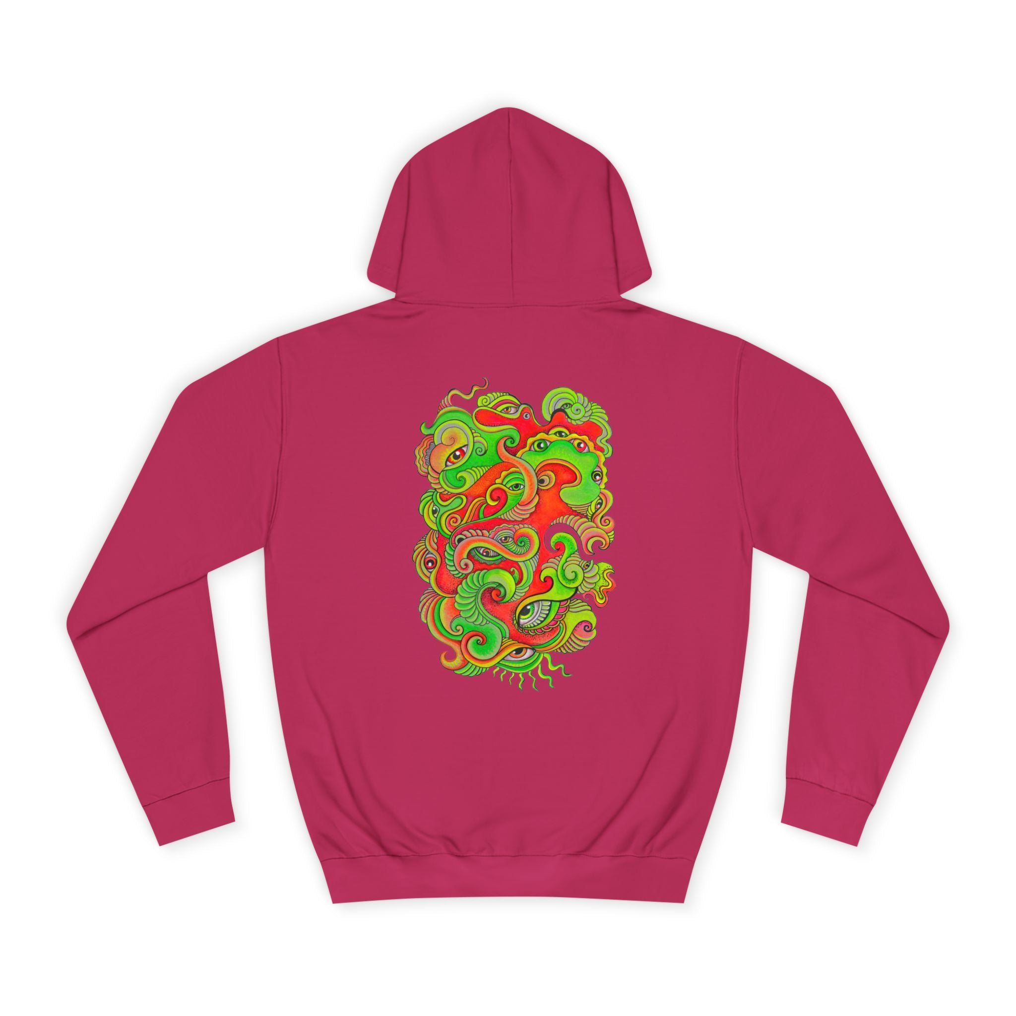 Psychedelic Swirl Hoodie — Retro Green & Red Abstract Graphic #f987456