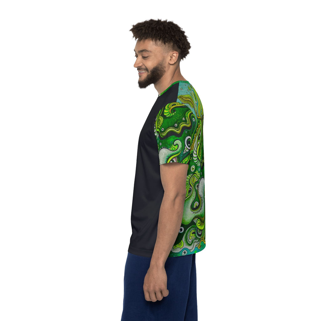 Psychedelic Keyhole Sports Jersey — Green Abstract All-Over Print #sp678